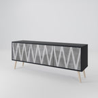 SOLID ZIG ZAG TV-Lowboard mit 3 Türen in Schwarz