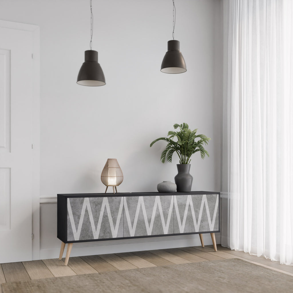 SOLID ZIG ZAG TV-Lowboard mit 3 Türen in Schwarz