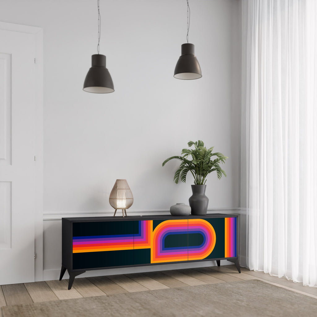 BLINDED BY THE LIGHTS TV-Lowboard mit 3 Türen in Schwarz