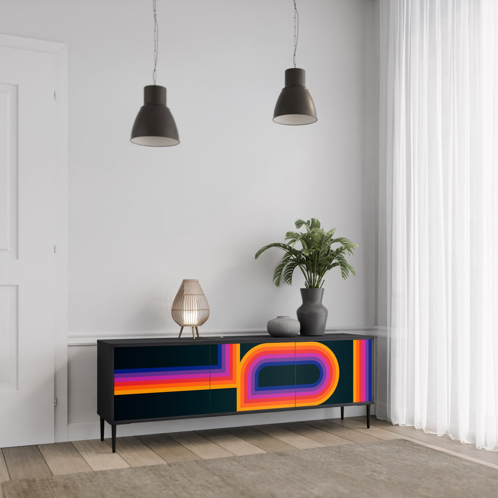 BLINDED BY THE LIGHTS TV-Lowboard mit 3 Türen in Schwarz