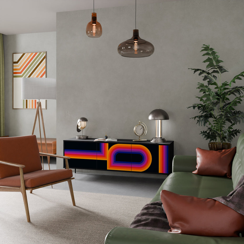 BLINDED BY THE LIGHTS TV-Lowboard mit 3 Türen in Schwarz