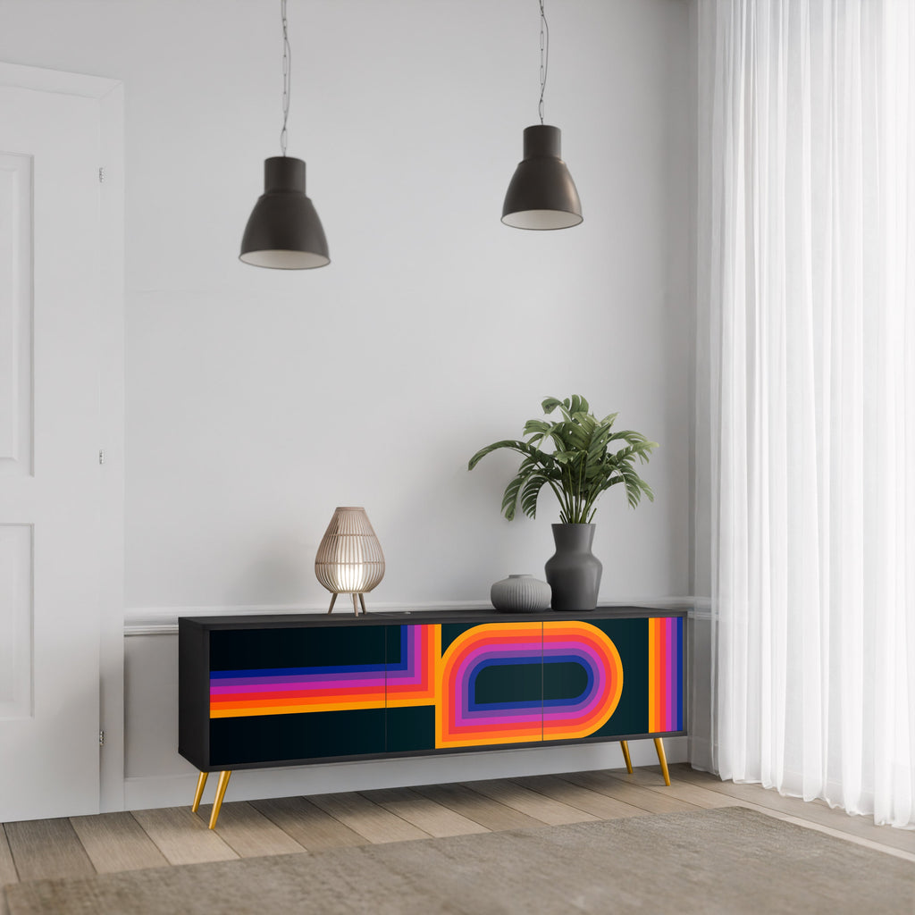 BLINDED BY THE LIGHTS TV-Lowboard mit 3 Türen in Schwarz