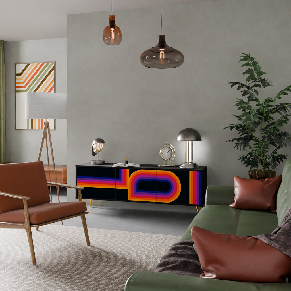 BLINDED BY THE LIGHTS TV-Lowboard mit 3 Türen in Schwarz