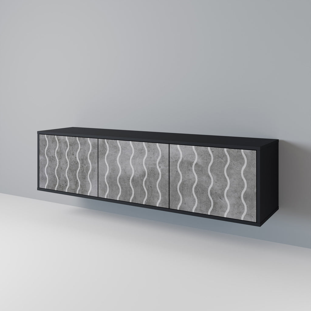 WAVES OF CONCRETE TV-Lowboard mit 3 Türen in Schwarz