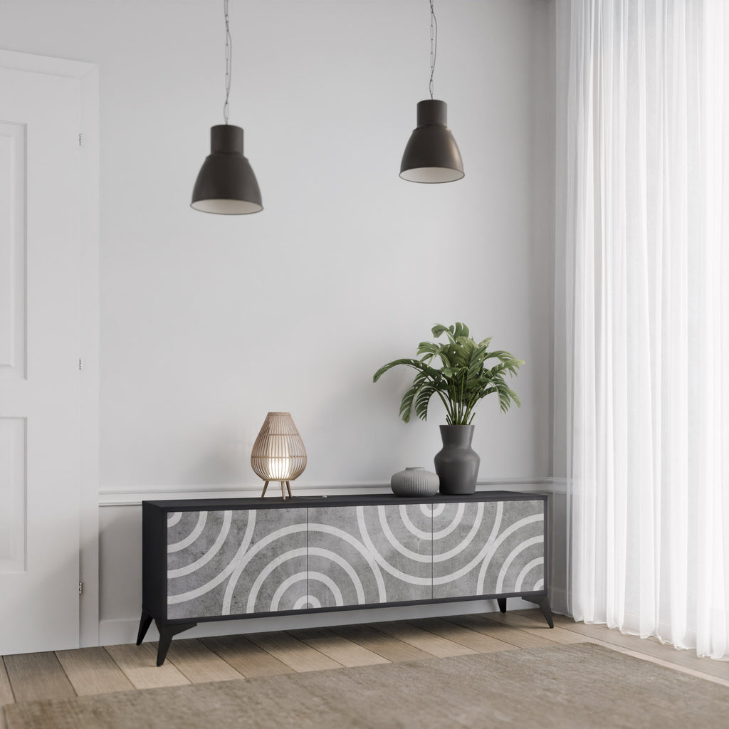 CIRCLE CONCRETE TV-Lowboard mit 3 Türen in Schwarz