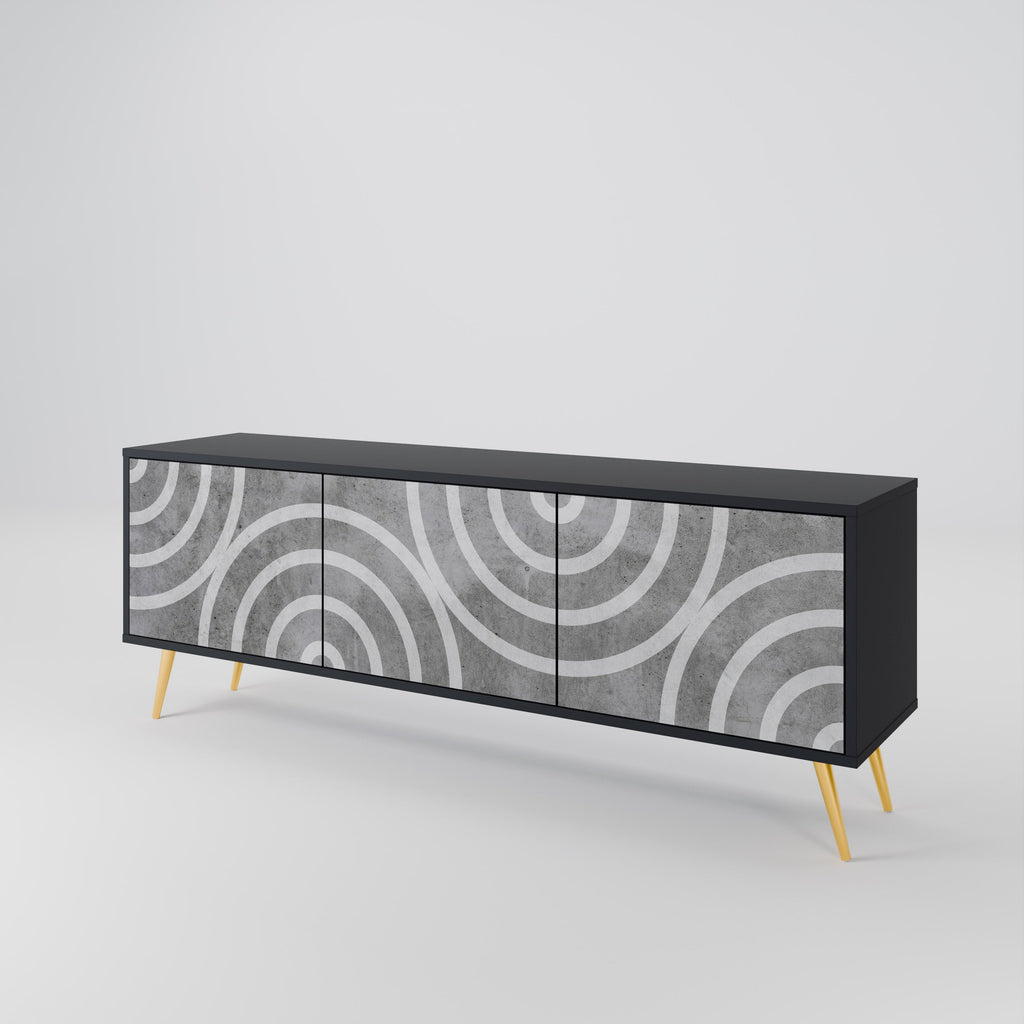 CIRCLE CONCRETE TV-Lowboard mit 3 Türen in Schwarz