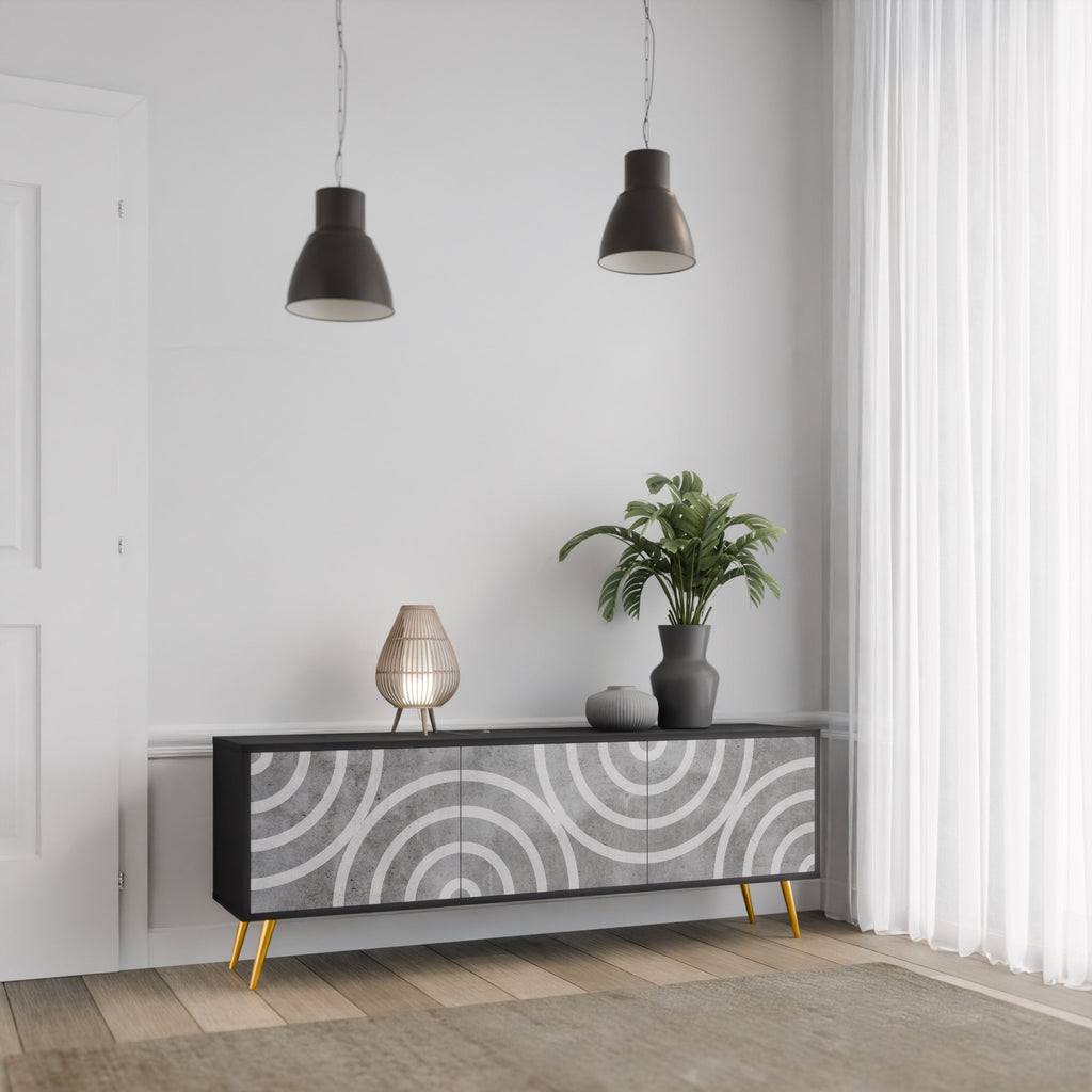 CIRCLE CONCRETE TV-Lowboard mit 3 Türen in Schwarz