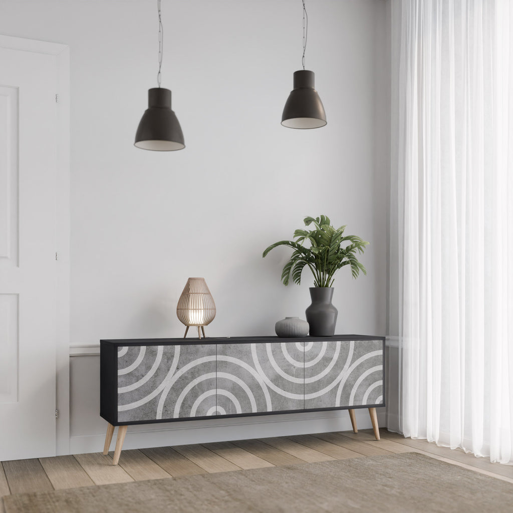 CIRCLE CONCRETE TV-Lowboard mit 3 Türen in Schwarz