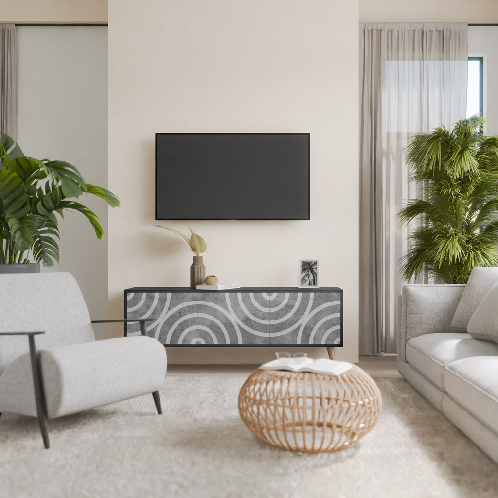 CIRCLE CONCRETE TV-Lowboard mit 3 Türen in Schwarz