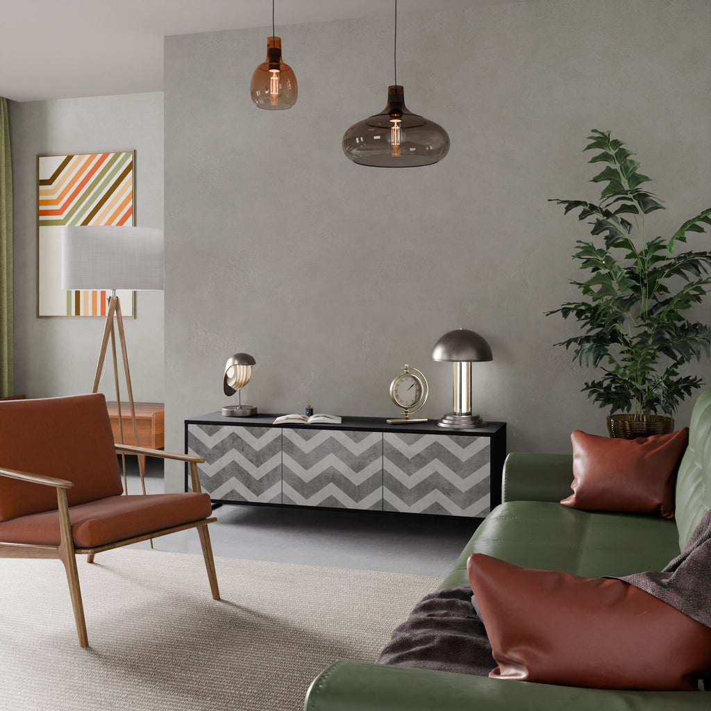 TOUGH ZIG ZAG TV-Lowboard mit 3 Türen in Schwarz