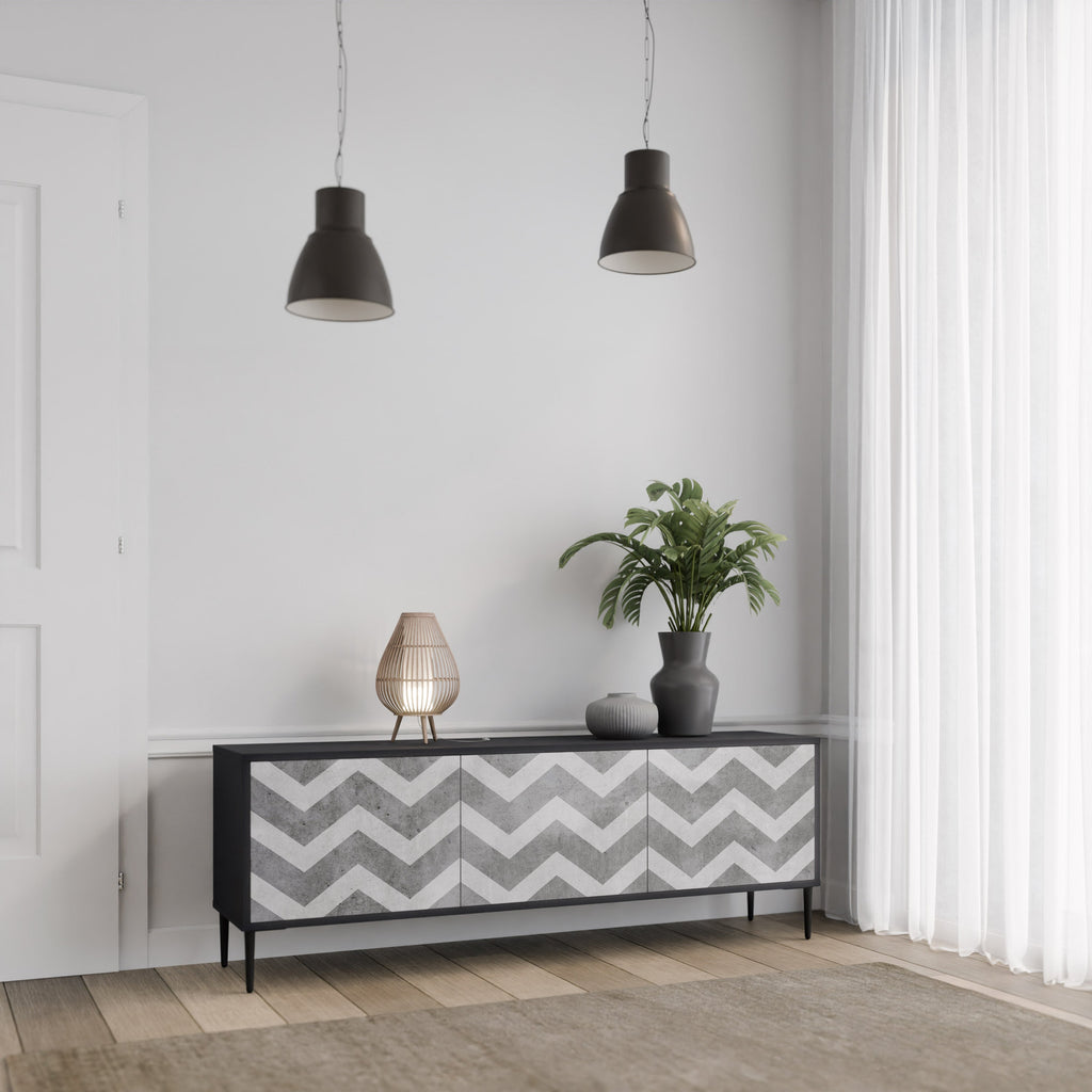 TOUGH ZIG ZAG TV-Lowboard mit 3 Türen in Schwarz