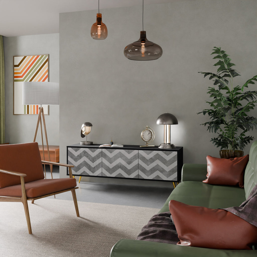 TOUGH ZIG ZAG TV-Lowboard mit 3 Türen in Schwarz