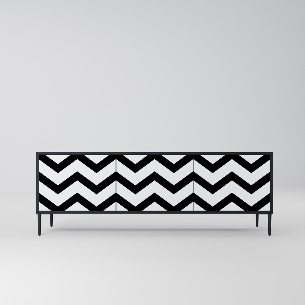 CLASSIC ZIG ZAG TV-Lowboard mit 3 Türen in Schwarz