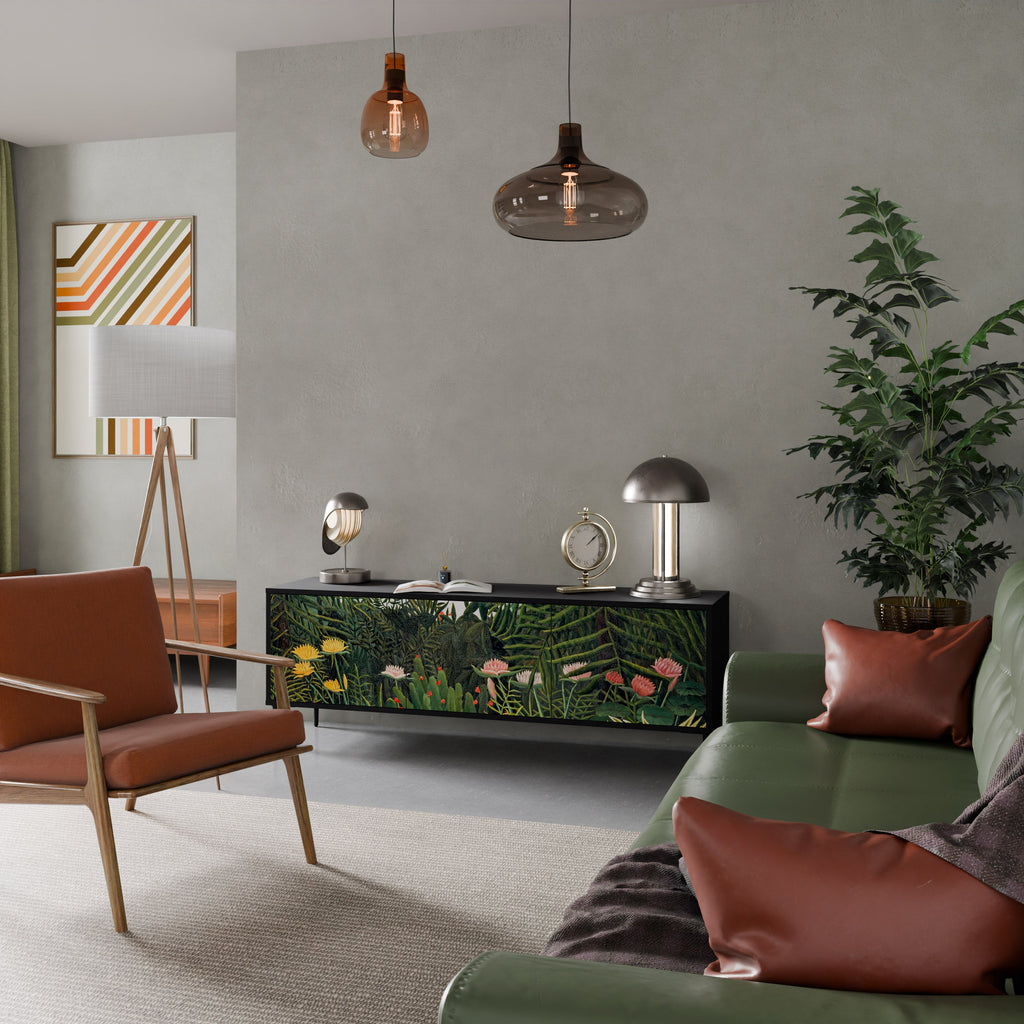 VIRGIN FOREST WITH SUNSET TV-Lowboard mit 3 Türen in Schwarz