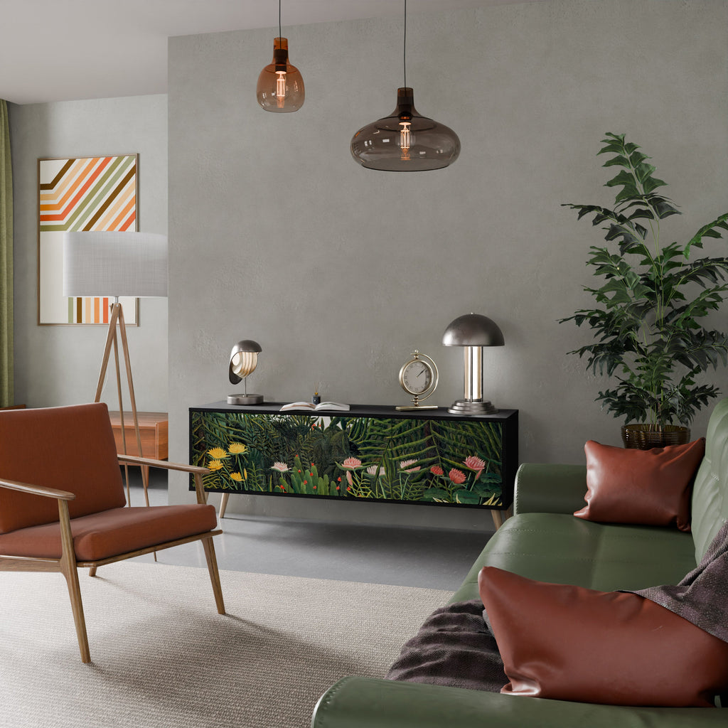 VIRGIN FOREST WITH SUNSET TV-Lowboard mit 3 Türen in Schwarz