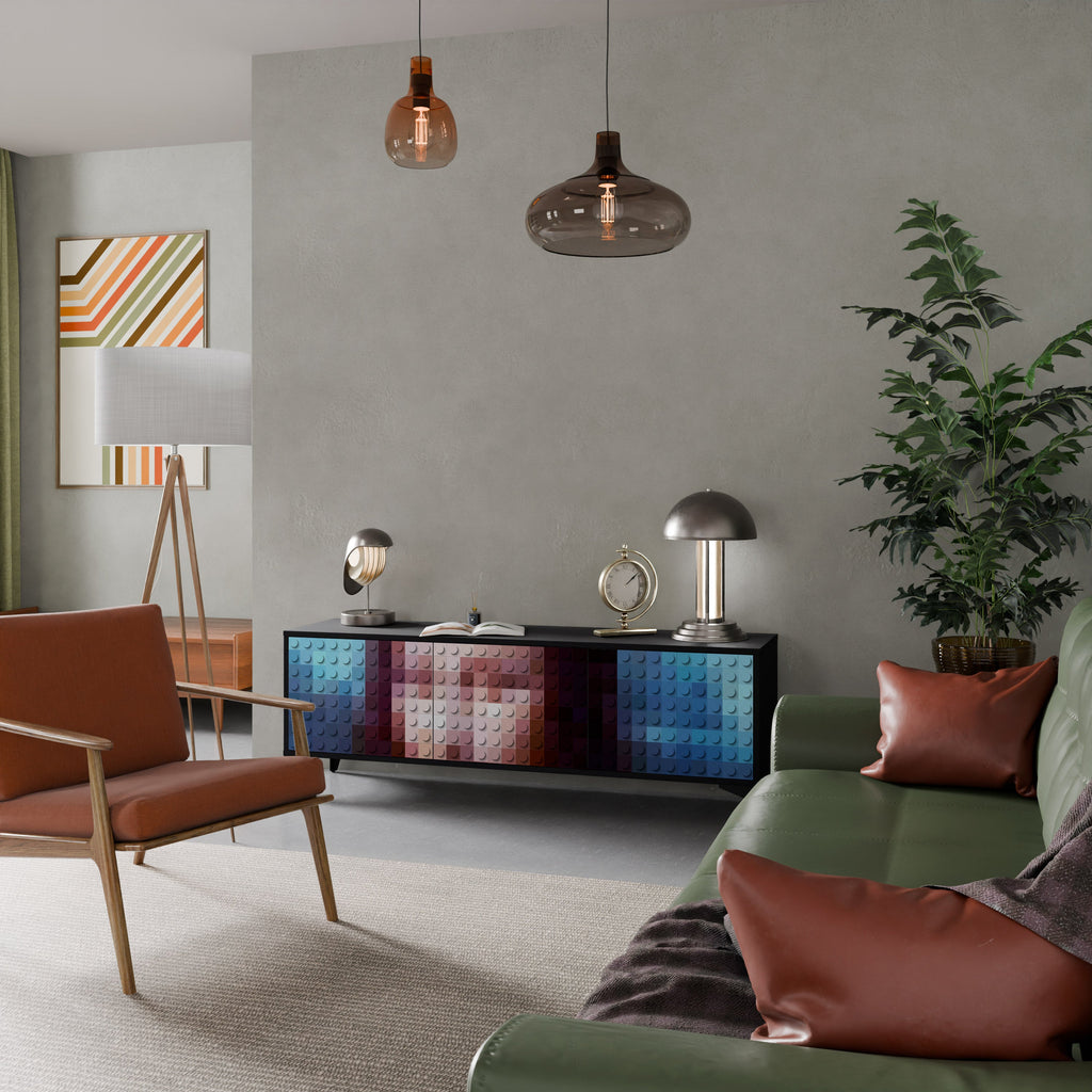 CONSTRUCTIVE ART TV-Lowboard mit 3 Türen in Schwarz