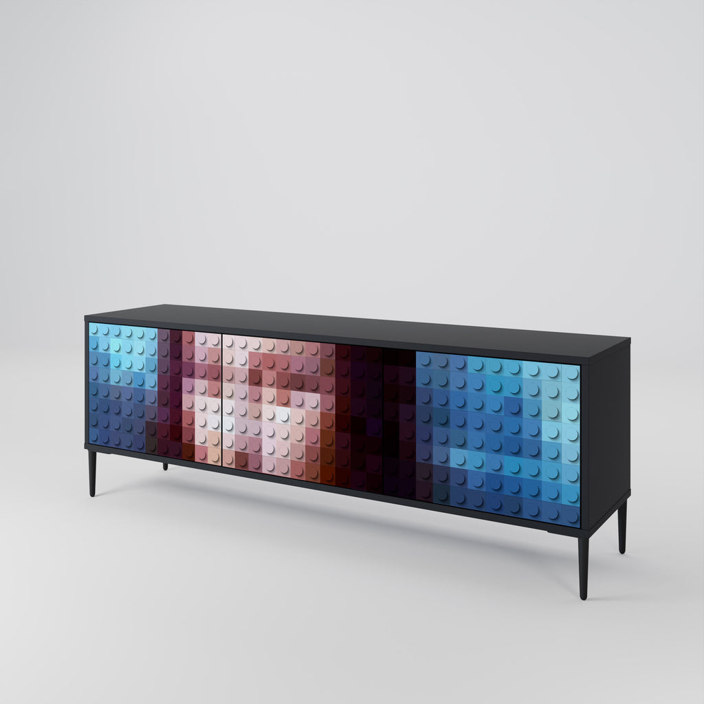 CONSTRUCTIVE ART TV-Lowboard mit 3 Türen in Schwarz