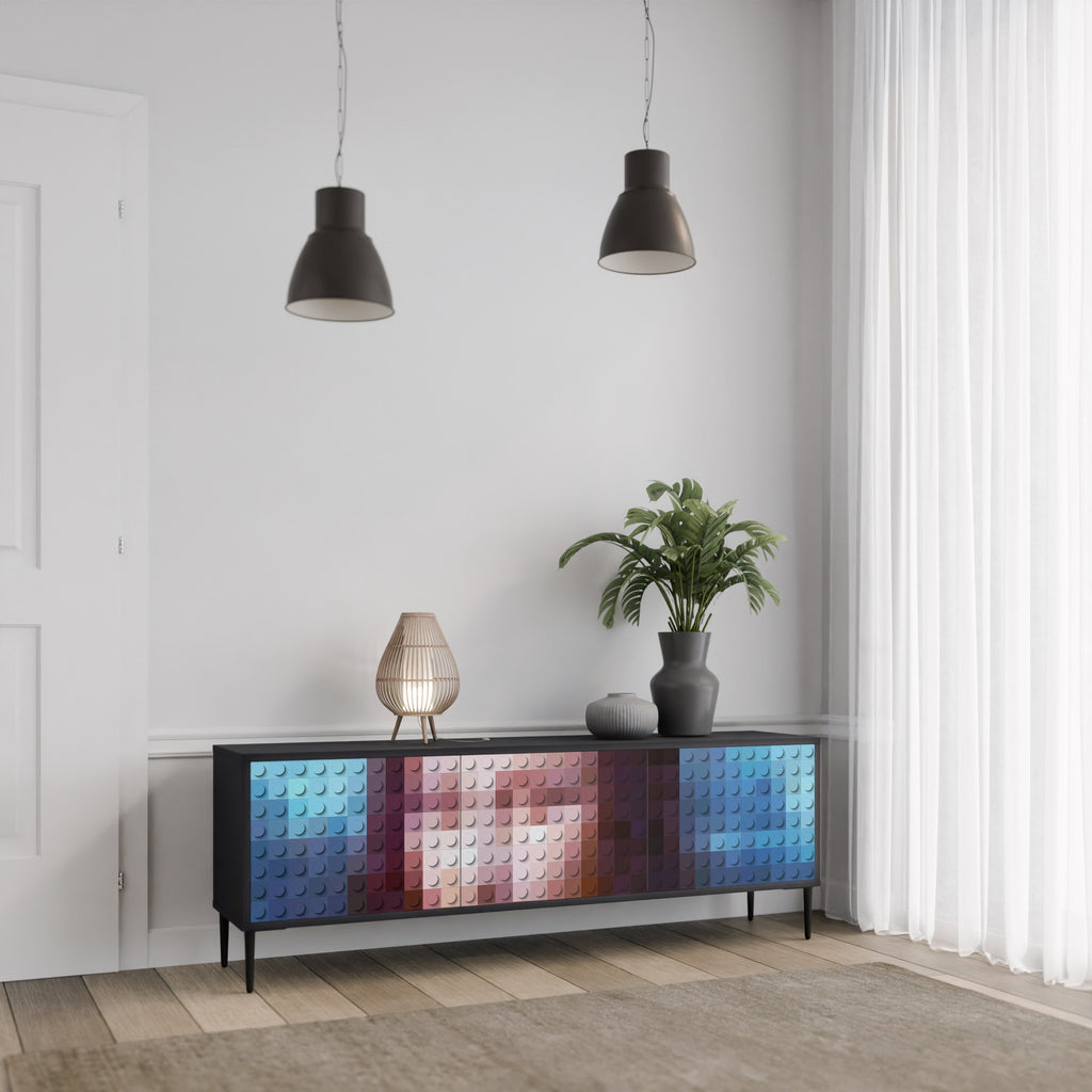 CONSTRUCTIVE ART TV-Lowboard mit 3 Türen in Schwarz