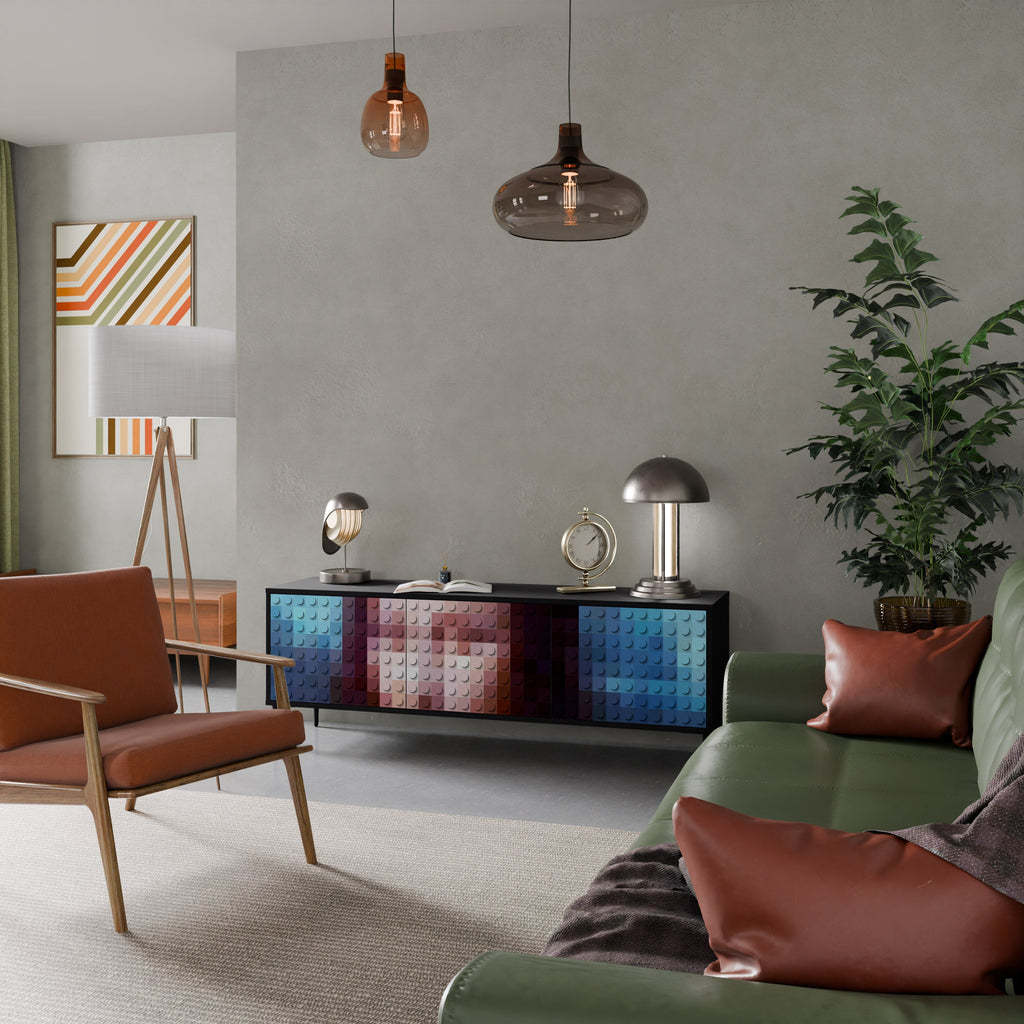 CONSTRUCTIVE ART TV-Lowboard mit 3 Türen in Schwarz