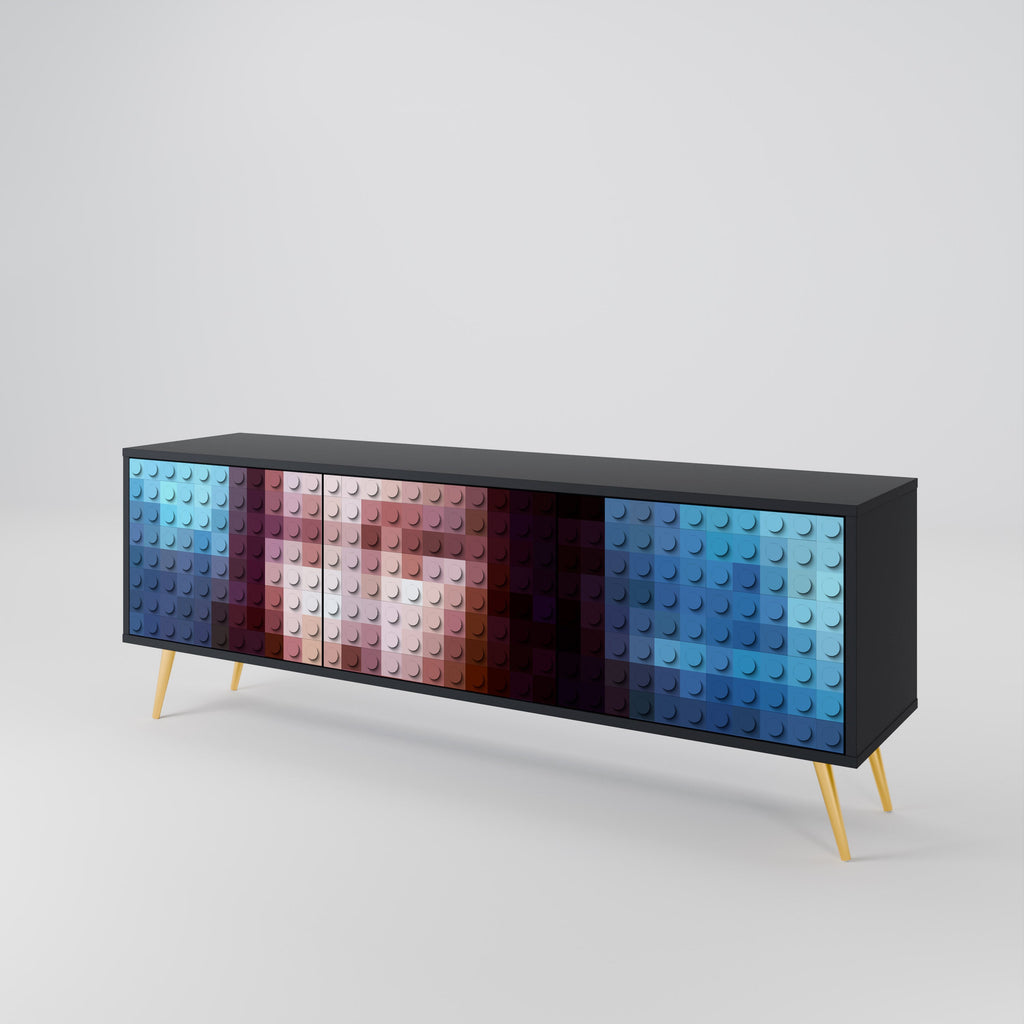 CONSTRUCTIVE ART TV-Lowboard mit 3 Türen in Schwarz