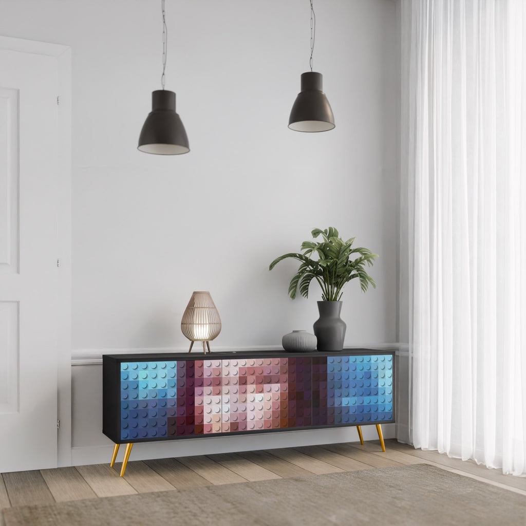 CONSTRUCTIVE ART TV-Lowboard mit 3 Türen in Schwarz