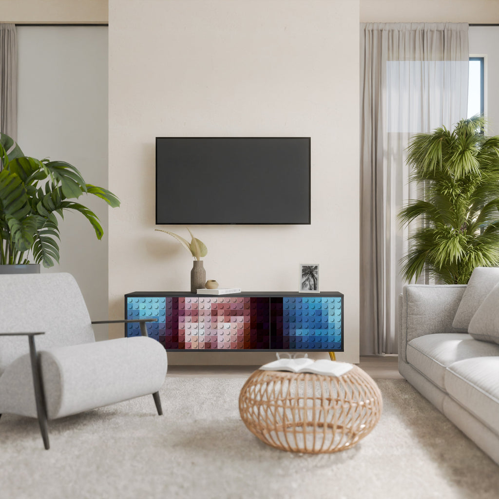 CONSTRUCTIVE ART TV-Lowboard mit 3 Türen in Schwarz