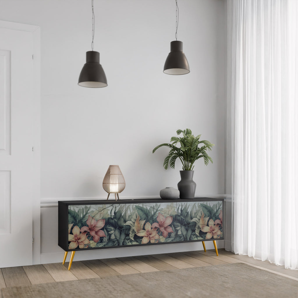 HEAVENLY BLOOM TV-Lowboard mit 3 Türen in Schwarz