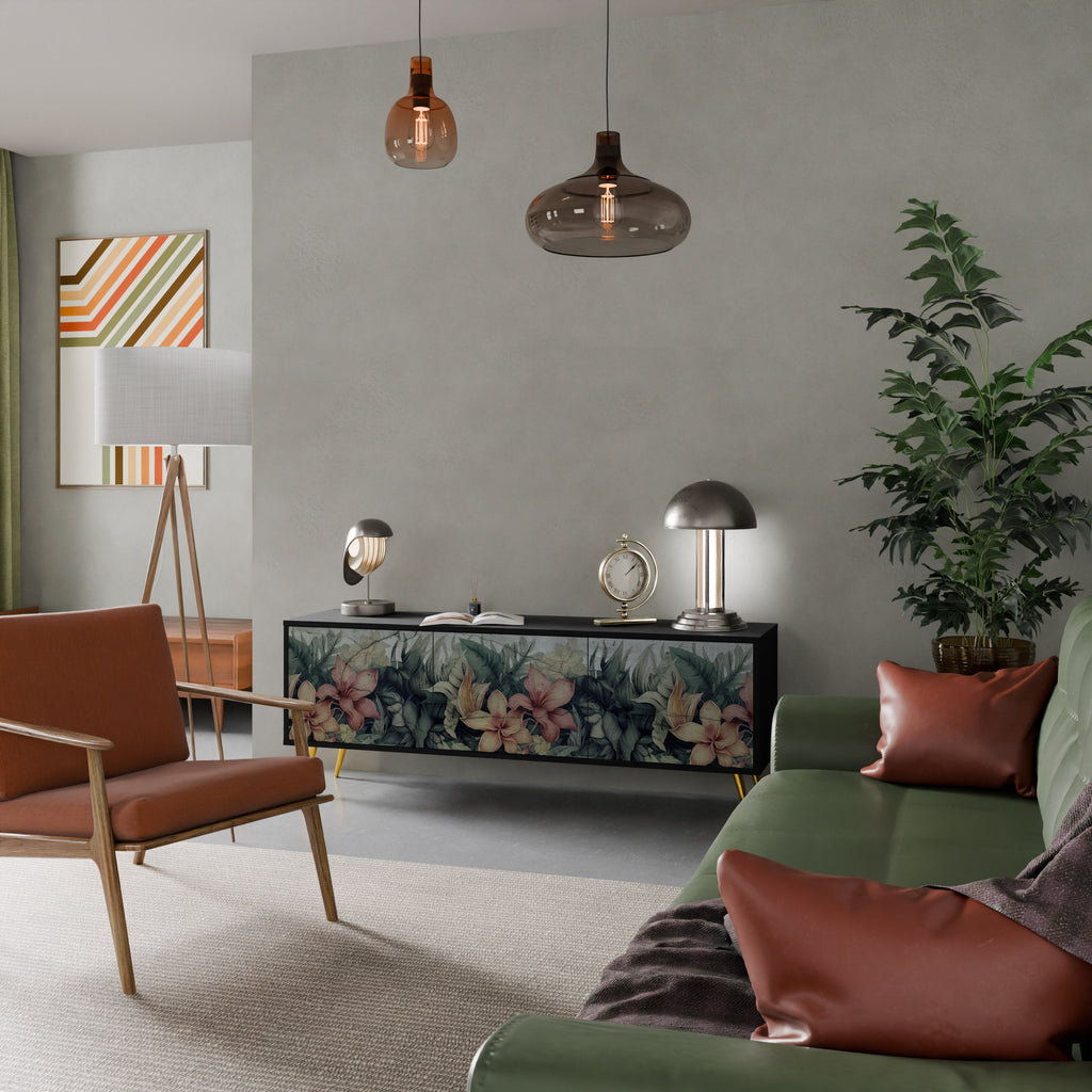 HEAVENLY BLOOM TV-Lowboard mit 3 Türen in Schwarz