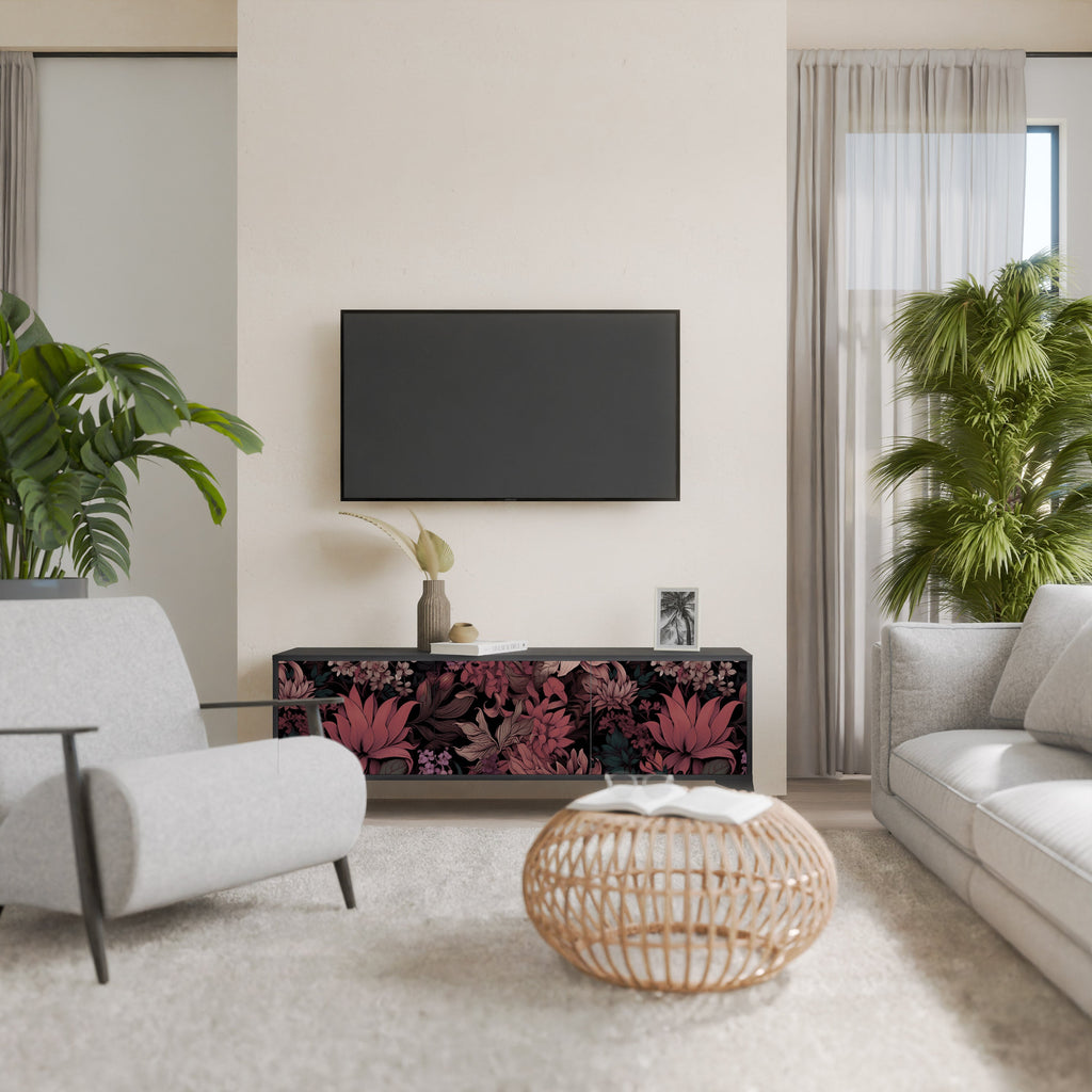 FLORAL WHISPER TV-Lowboard mit 3 Türen in Schwarz