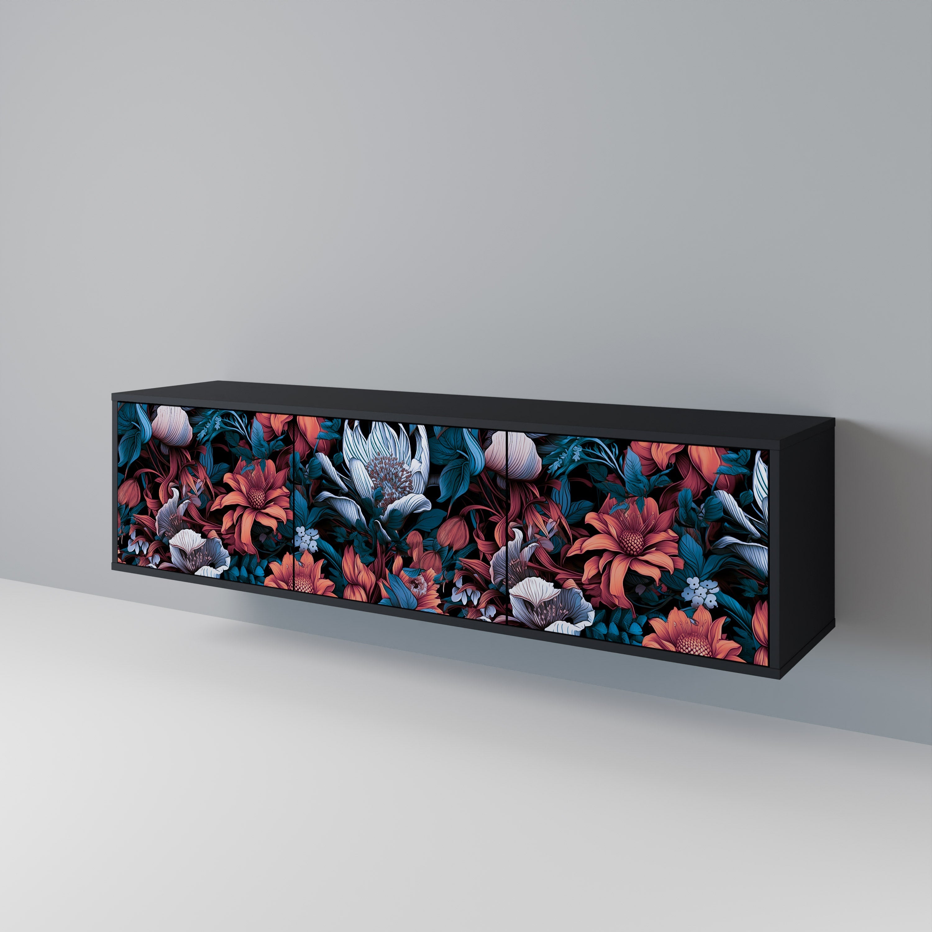 Ethereal Blossoms 3-türiger TV-Ständer in Schwarz