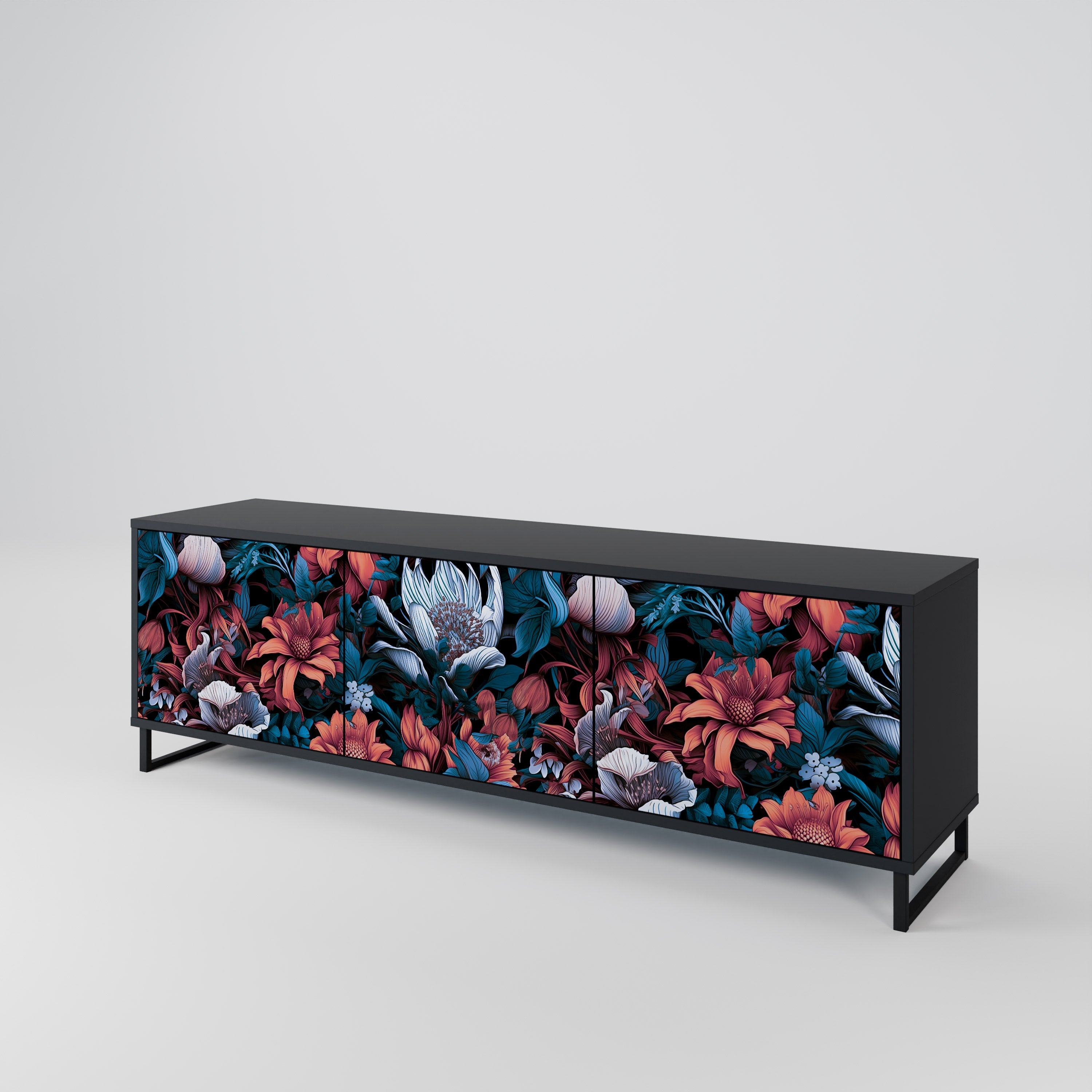 Ethereal Blossoms 3-türiger TV-Ständer in Schwarz
