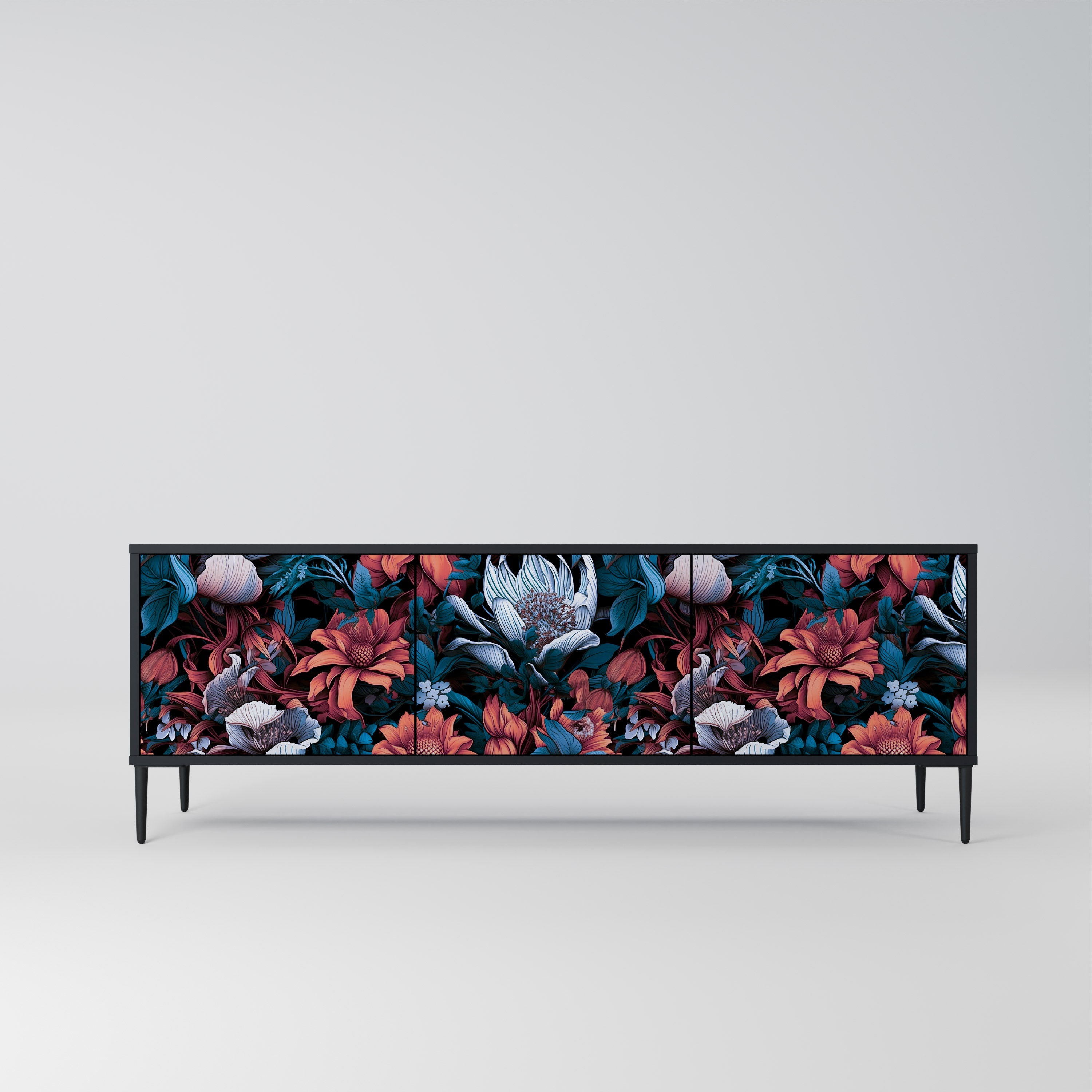 Ethereal Blossoms 3-türiger TV-Ständer in Schwarz