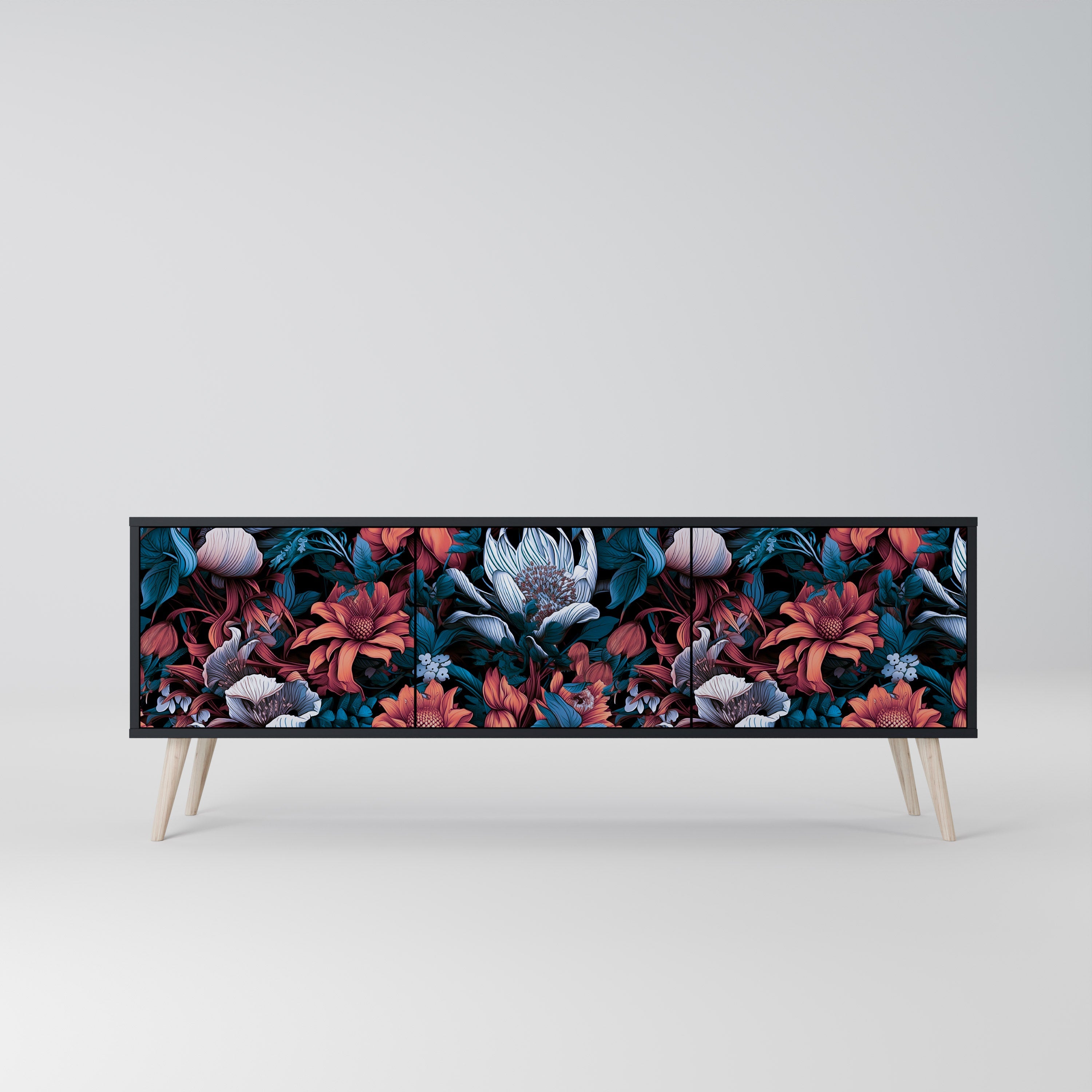 Ethereal Blossoms 3-türiger TV-Ständer in Schwarz