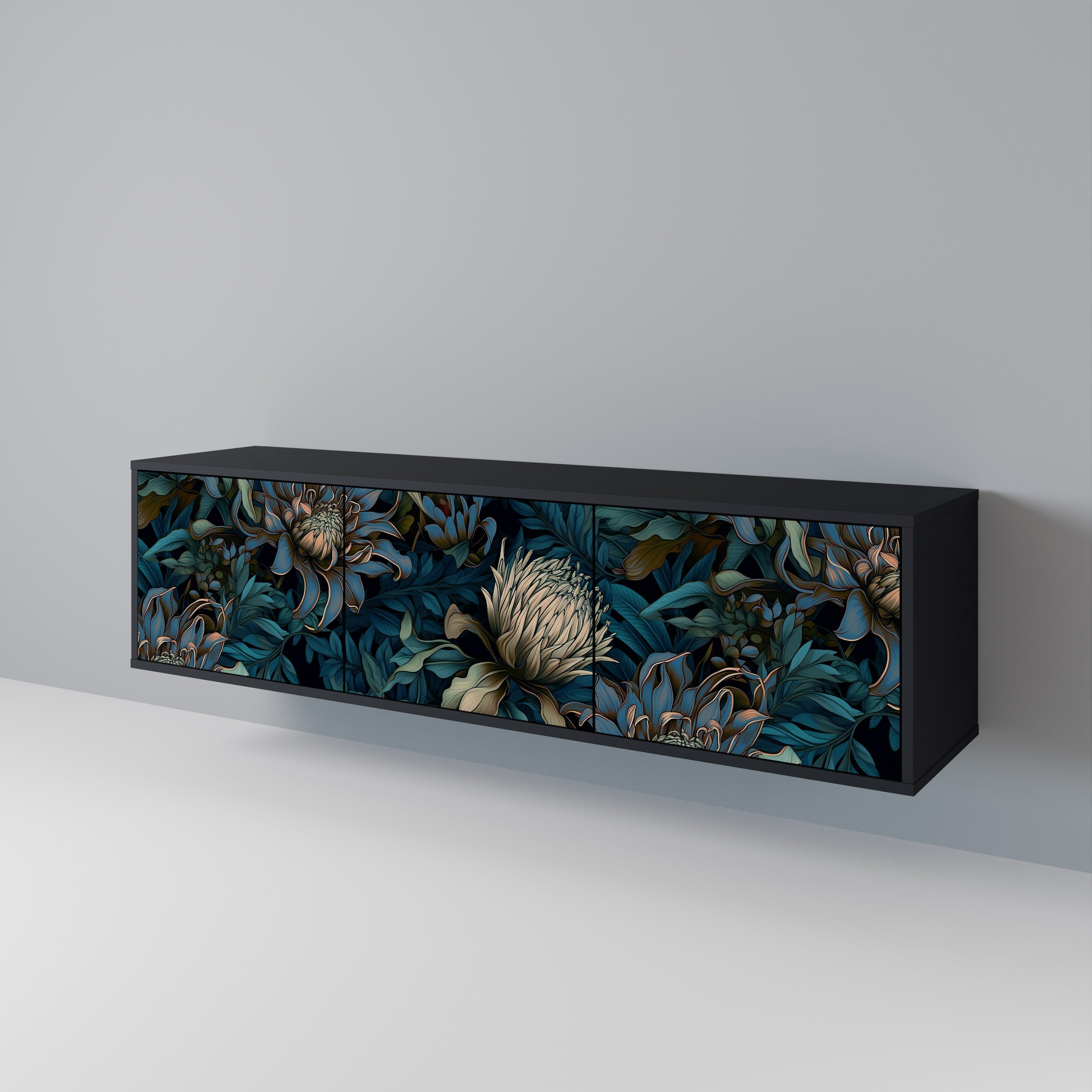 TWILIGHT BLOOM 3-türiger TV-Ständer in Schwarz