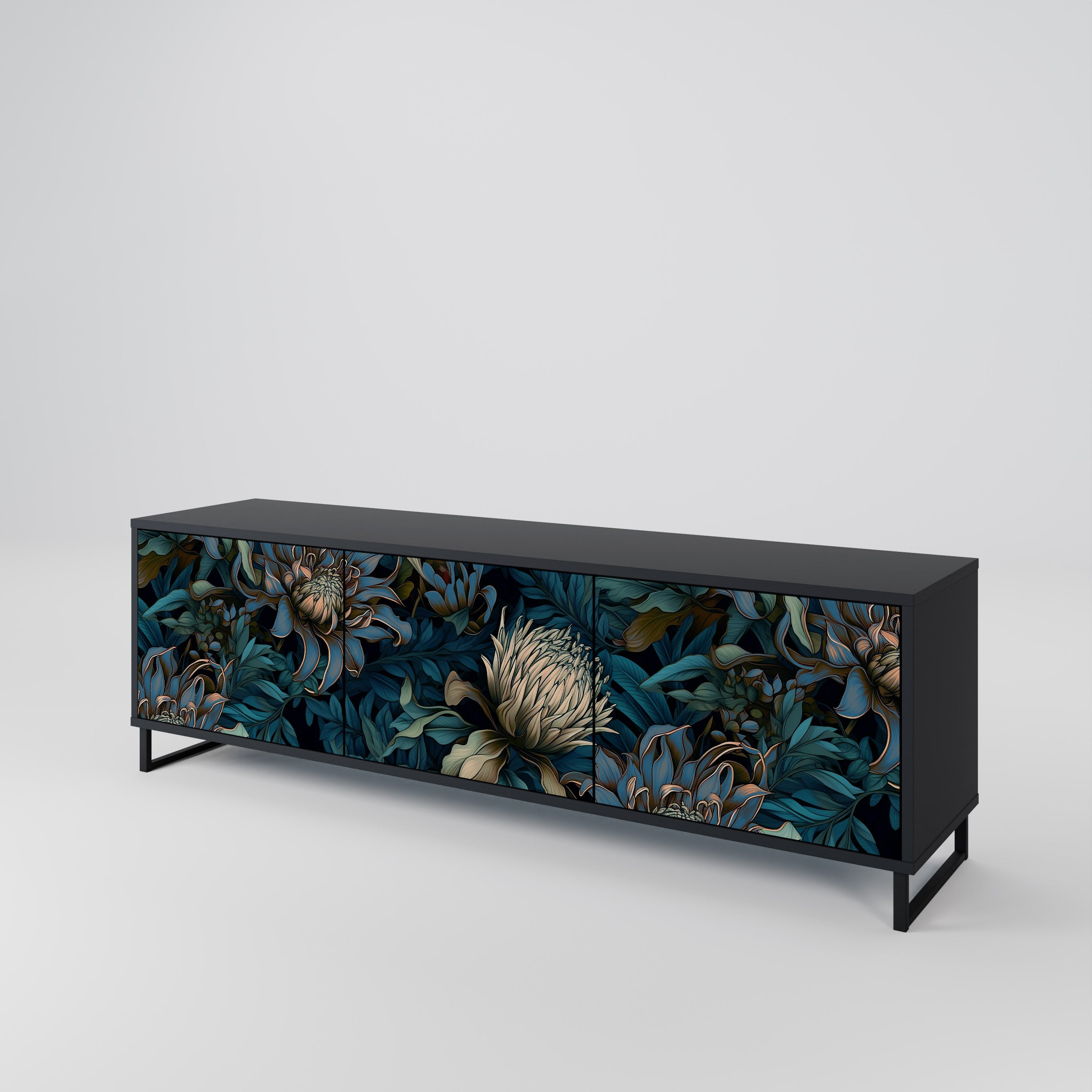 TWILIGHT BLOOM 3-türiger TV-Ständer in Schwarz