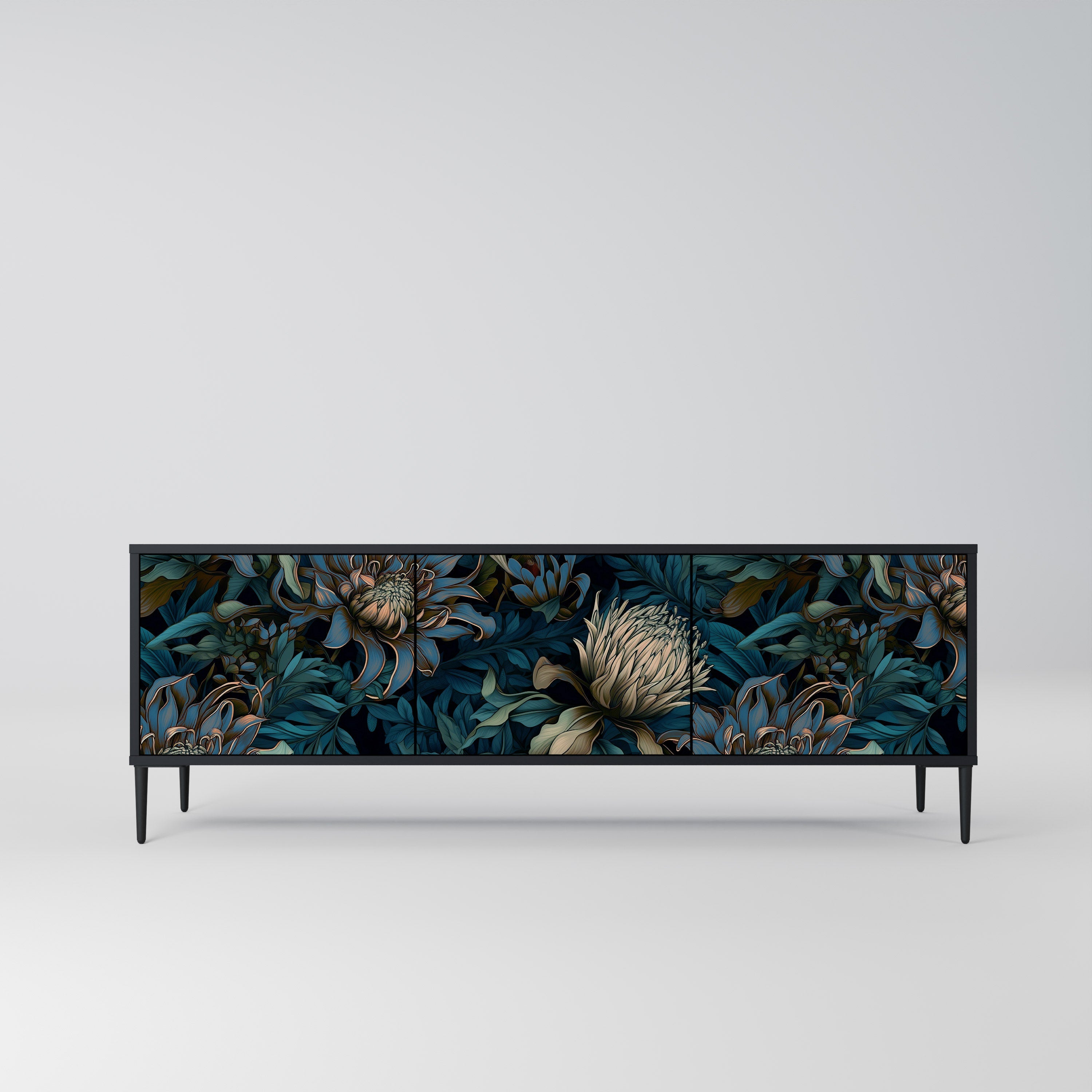 TWILIGHT BLOOM 3-türiger TV-Ständer in Schwarz