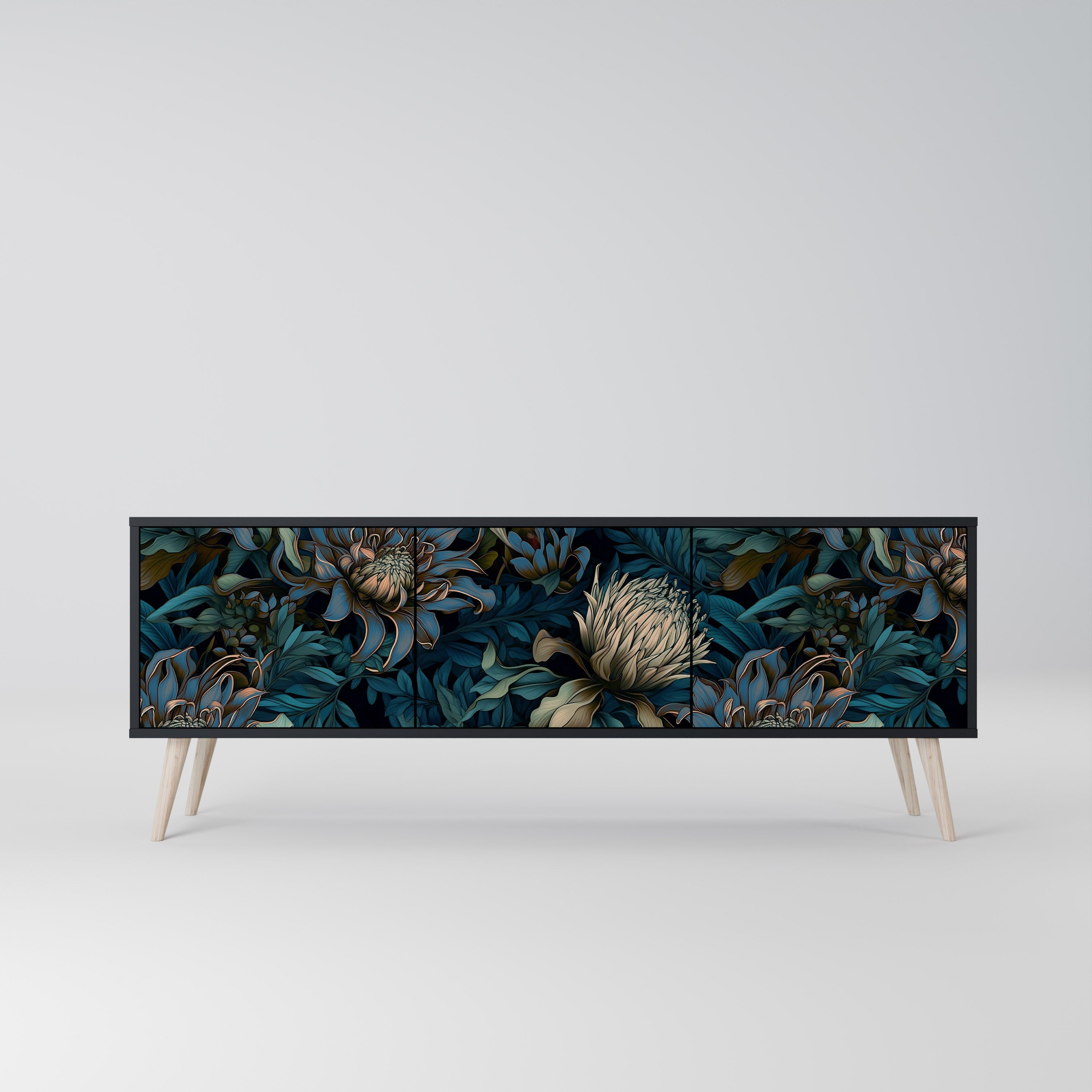TWILIGHT BLOOM 3-türiger TV-Ständer in Schwarz