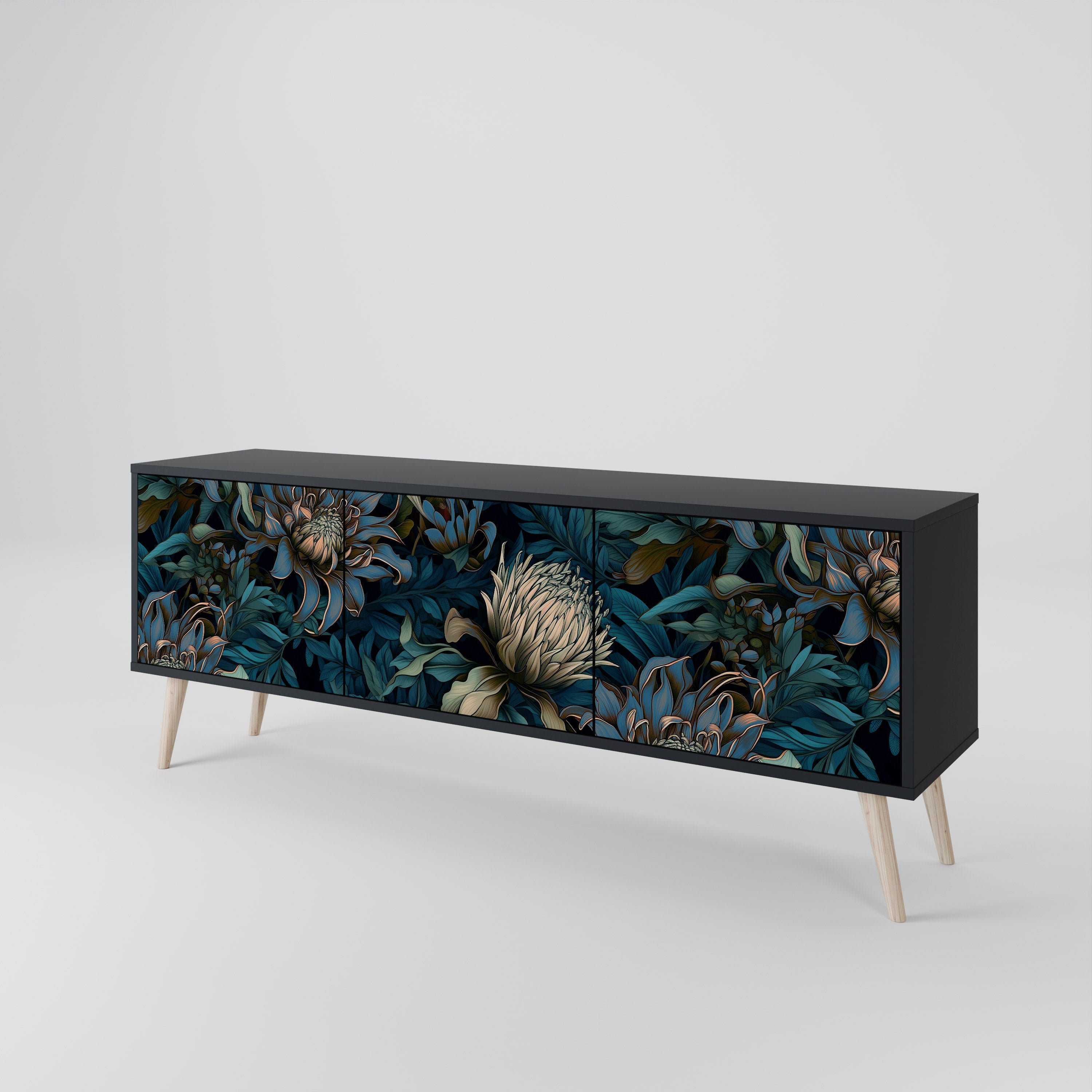 TWILIGHT BLOOM 3-türiger TV-Ständer in Schwarz