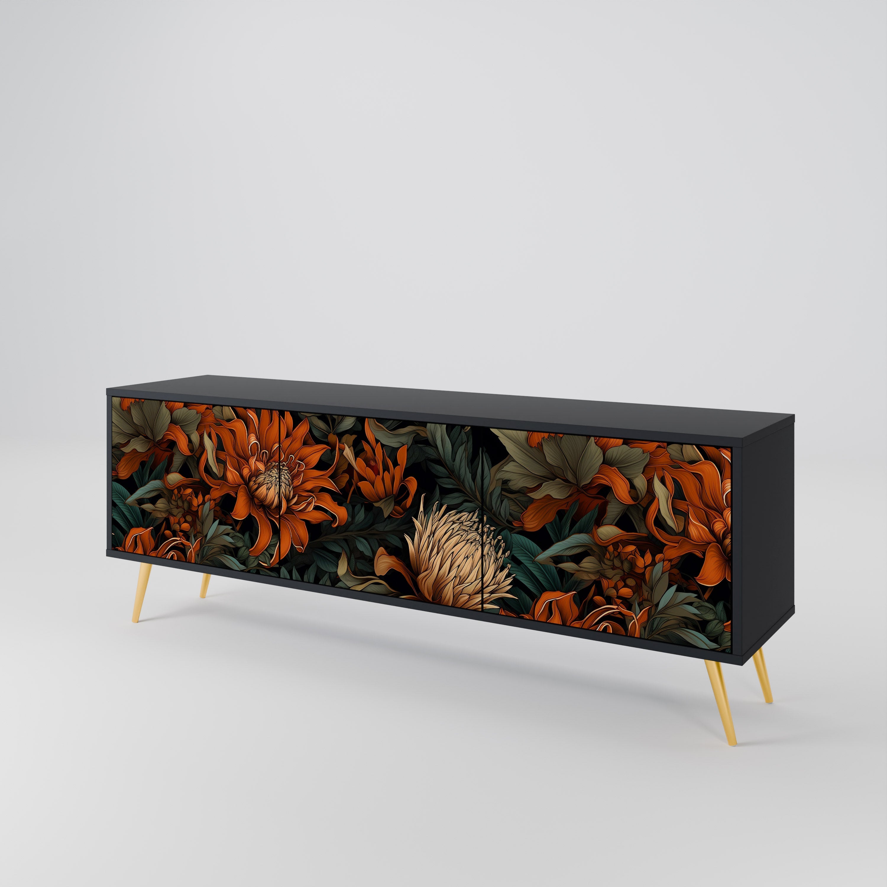 DAWN BLOOM 3-türiger TV-Ständer in Schwarz