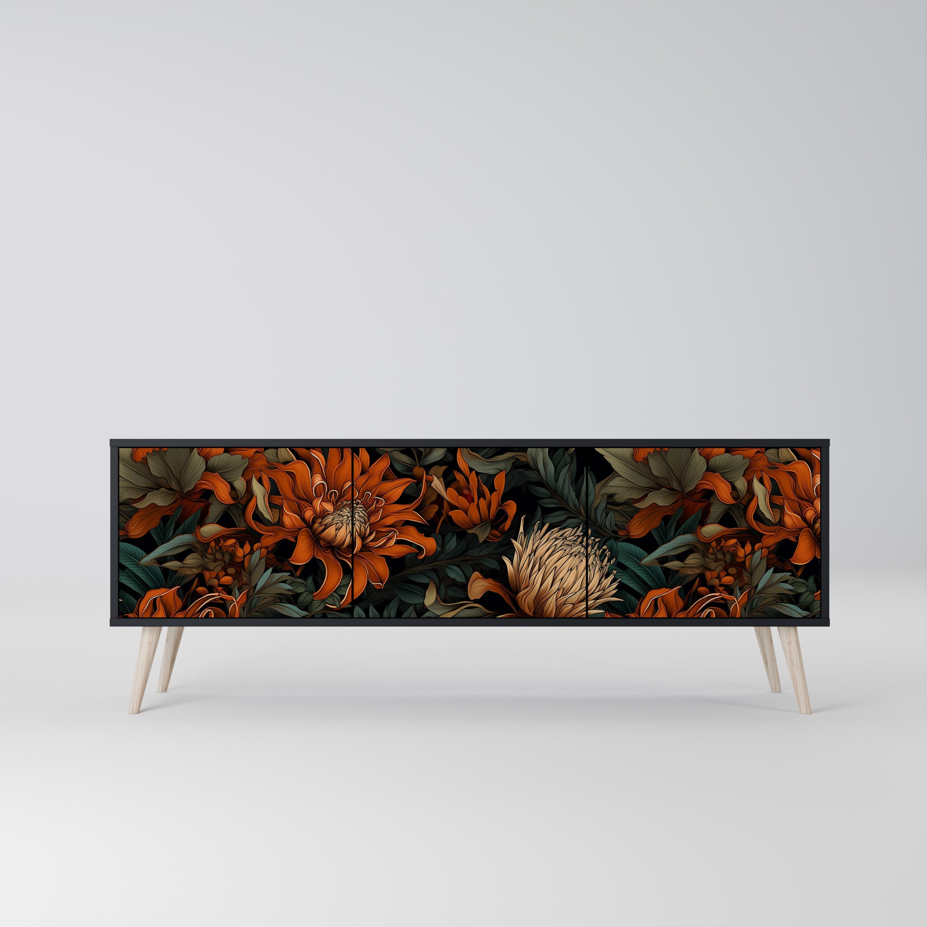 DAWN BLOOM 3-türiger TV-Ständer in Schwarz