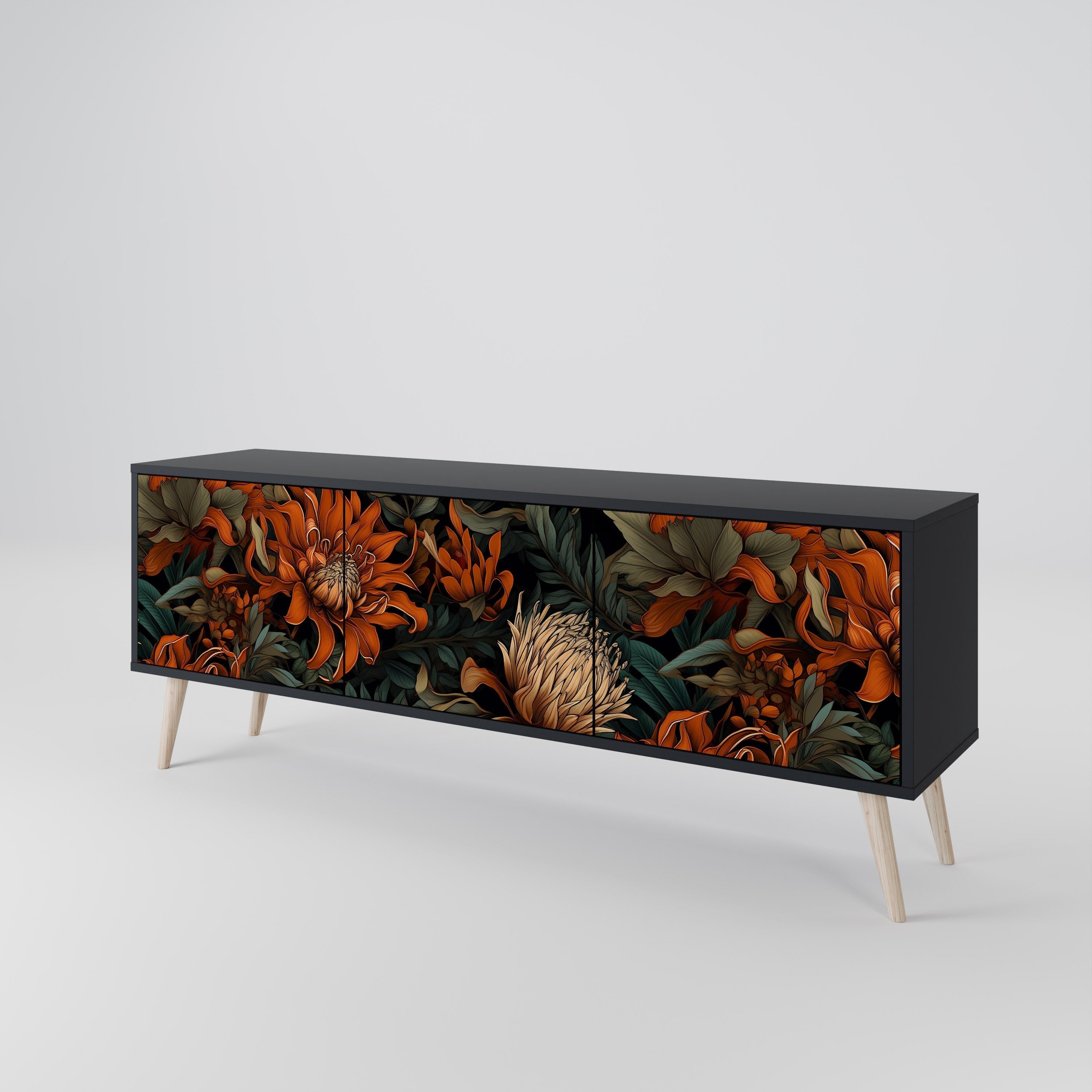 DAWN BLOOM 3-türiger TV-Ständer in Schwarz
