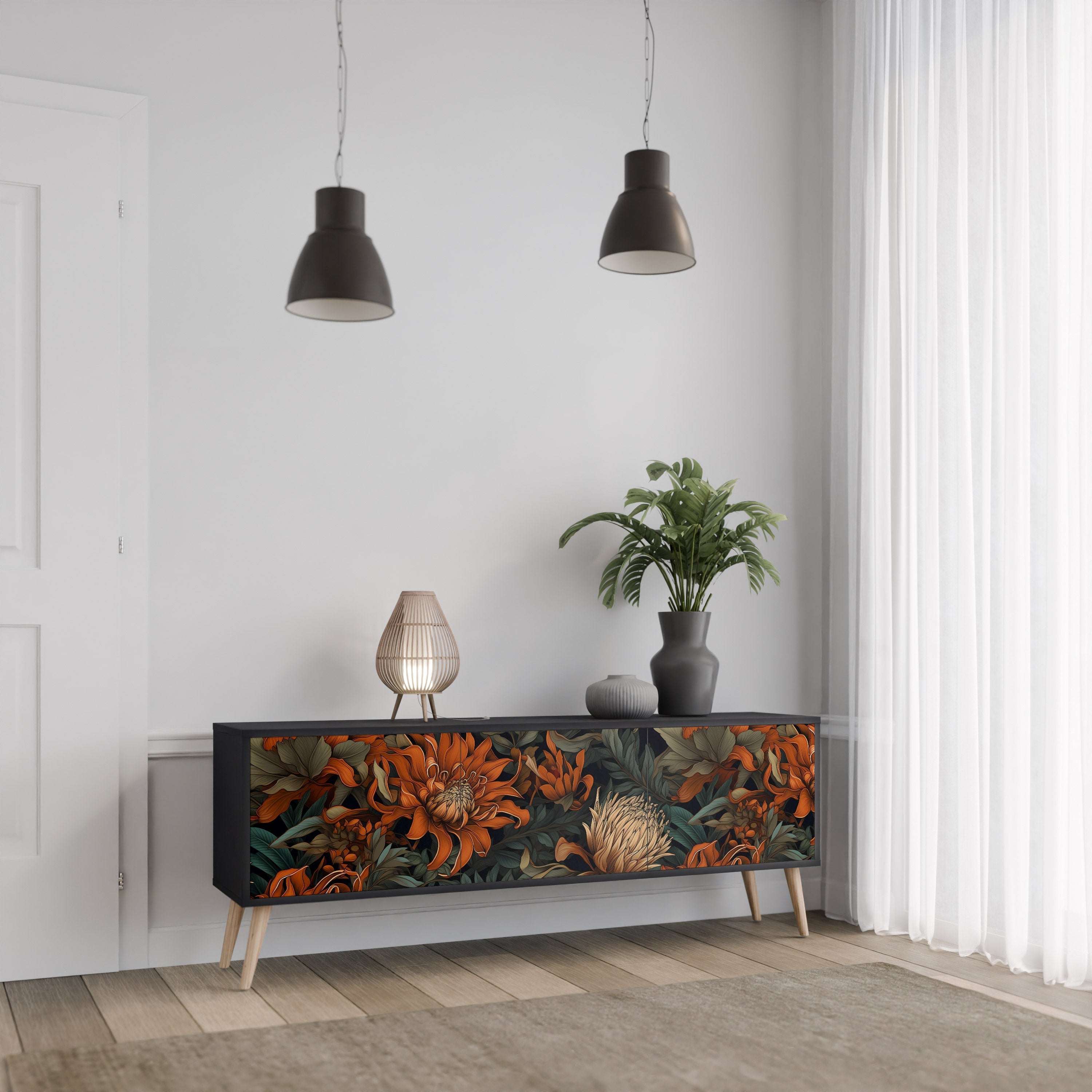 DAWN BLOOM 3-türiger TV-Ständer in Schwarz