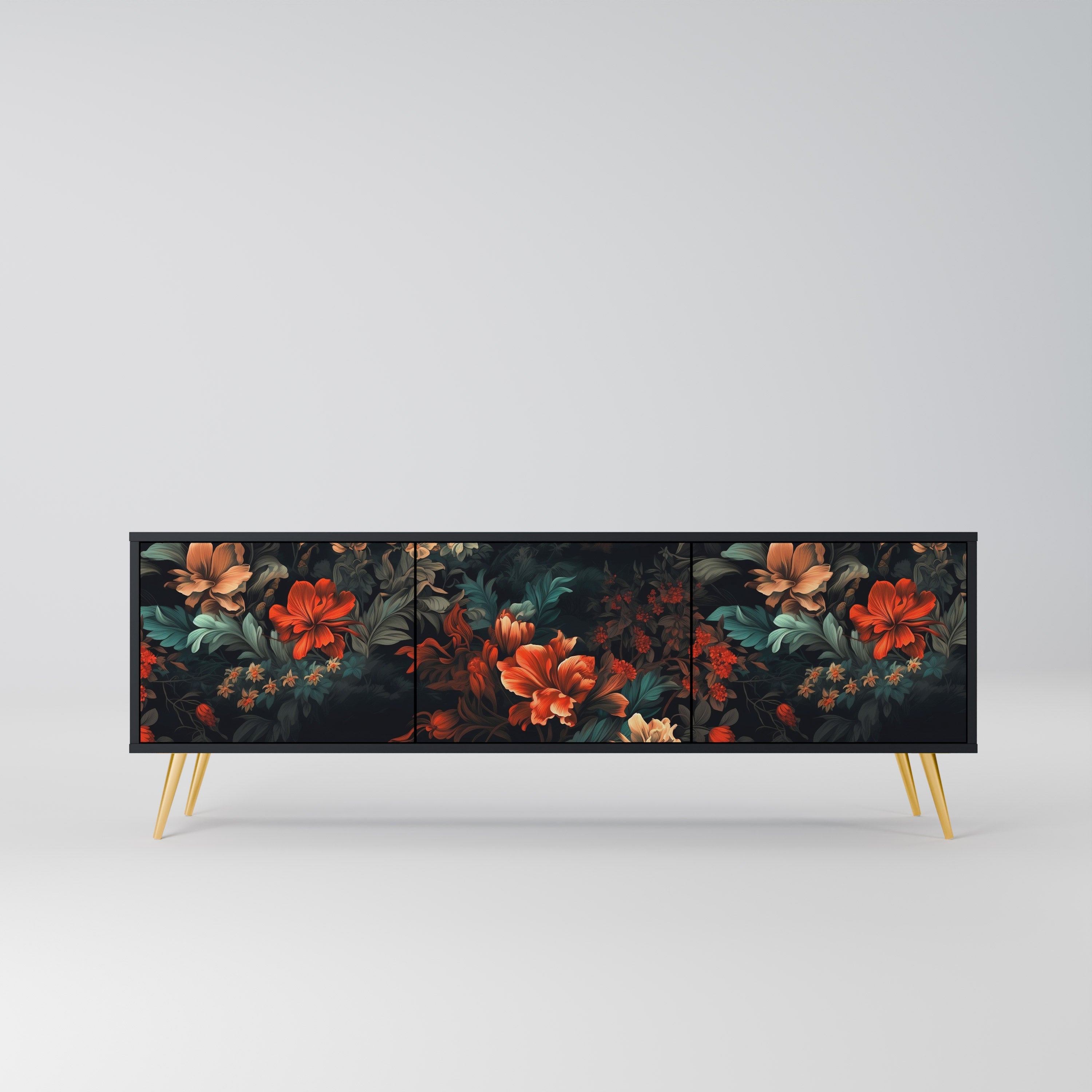IMAGINARY BLOSSOM 3-türiger TV-Ständer in Schwarz