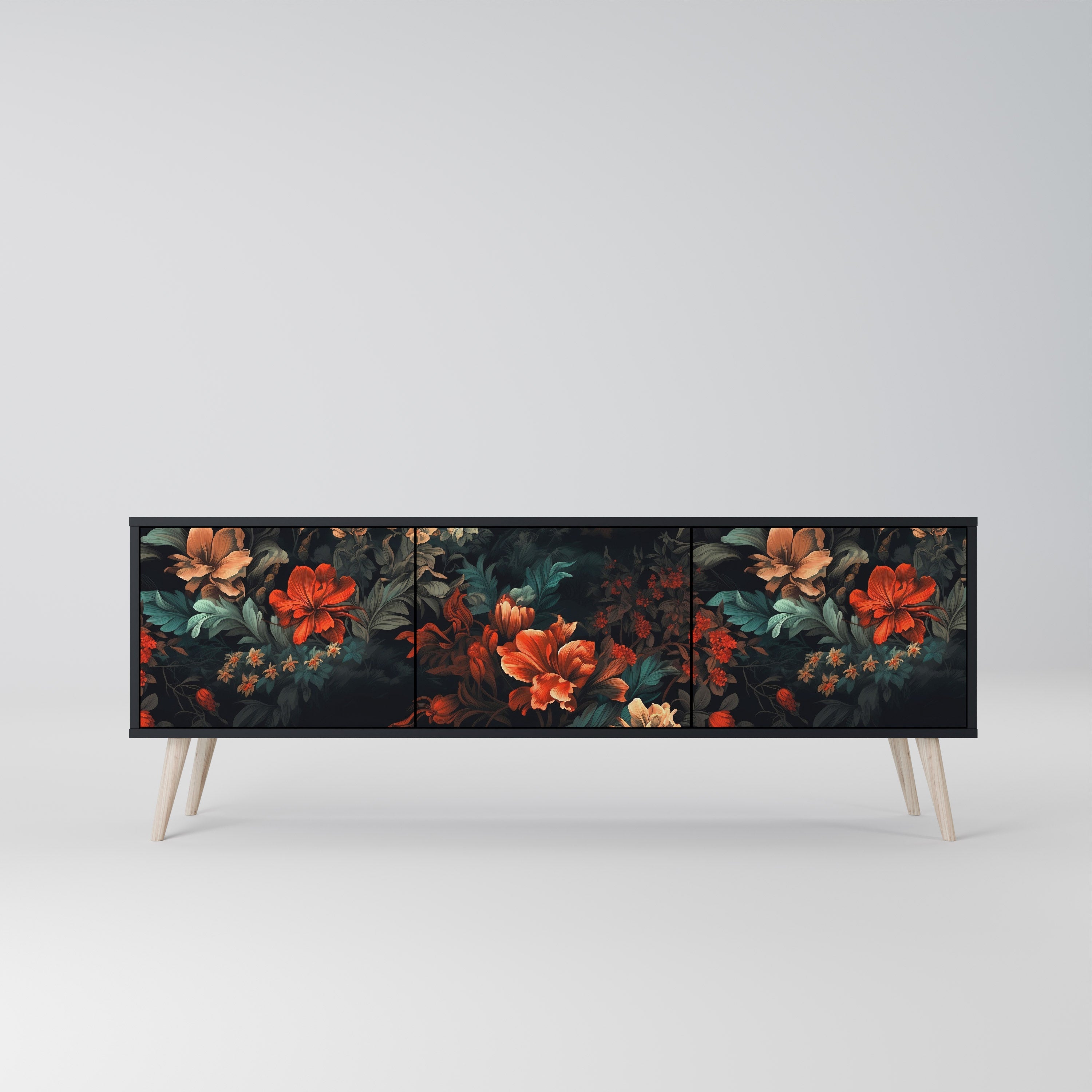 IMAGINARY BLOSSOM 3-türiger TV-Ständer in Schwarz