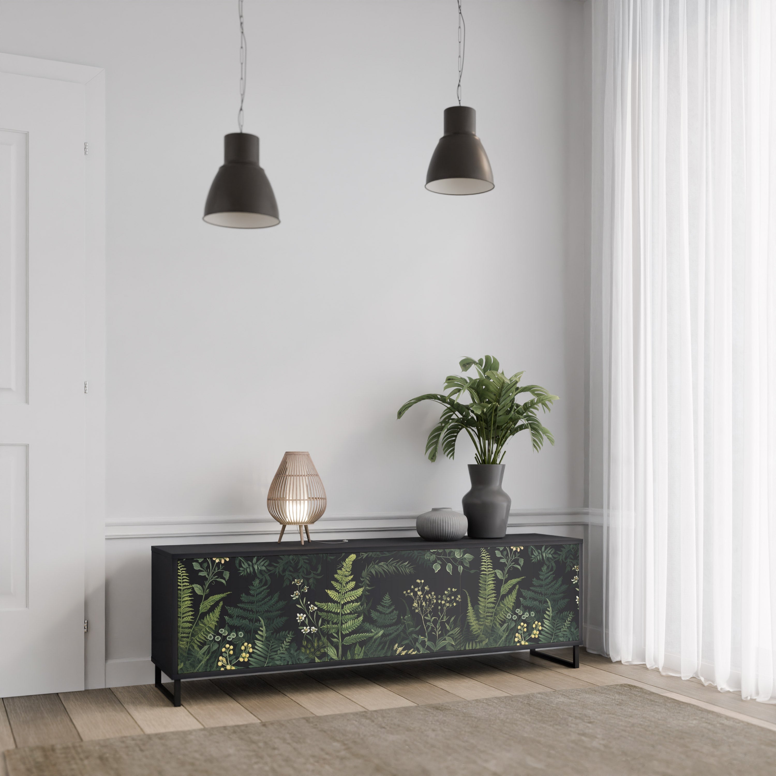 FERN FLOWERS 3-türiger TV-Ständer in Schwarz