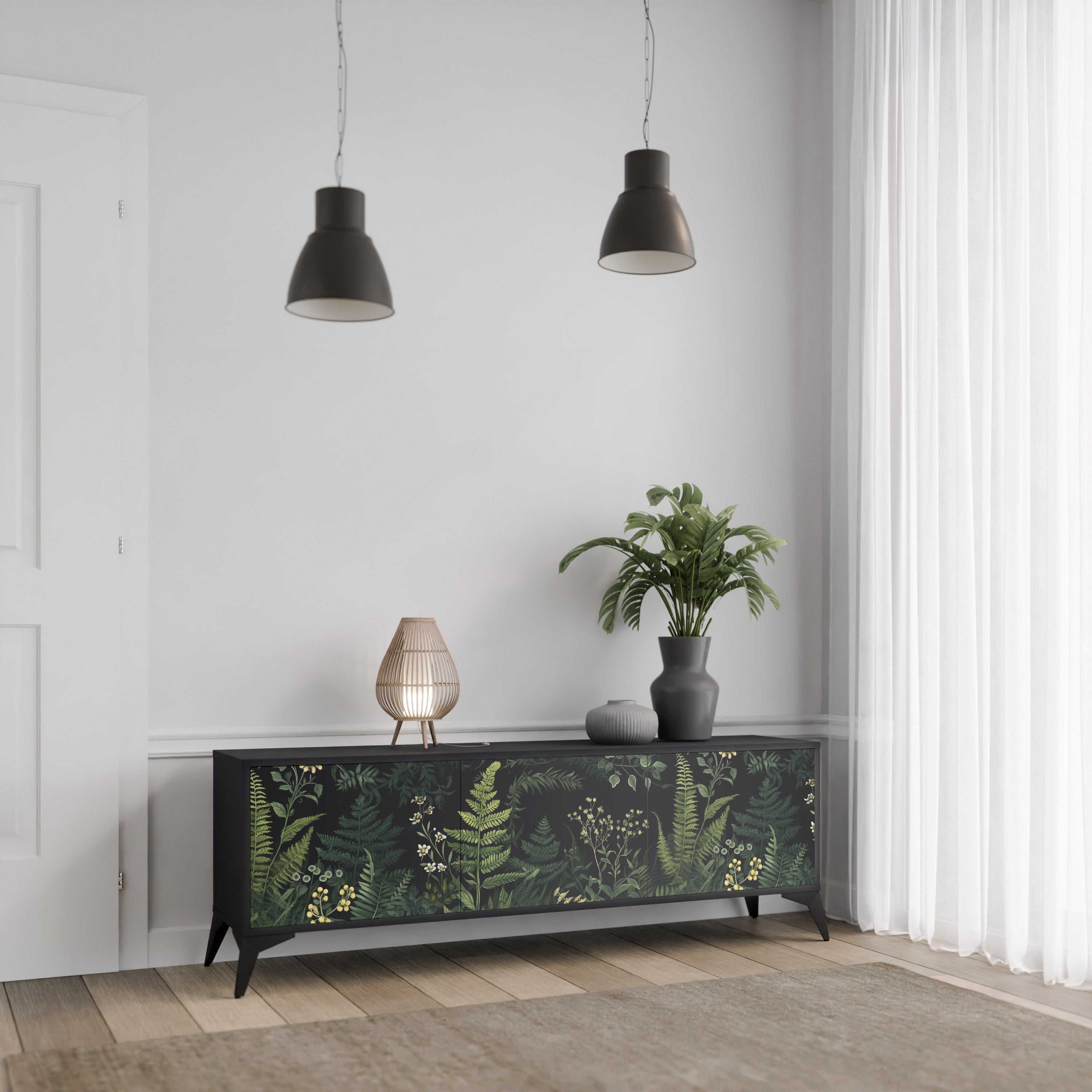 FERN FLOWERS 3-türiger TV-Ständer in Schwarz