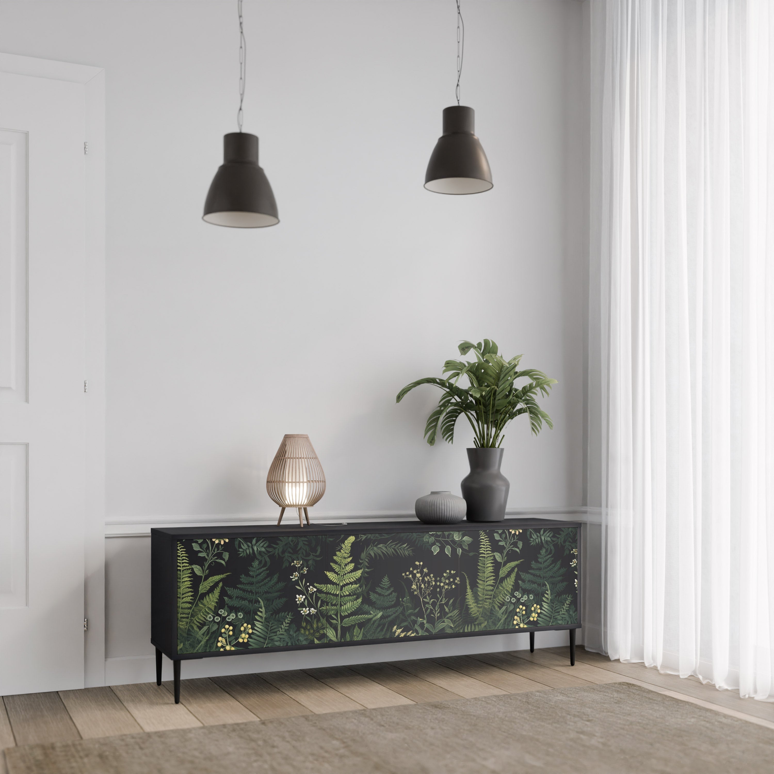 FERN FLOWERS 3-türiger TV-Ständer in Schwarz