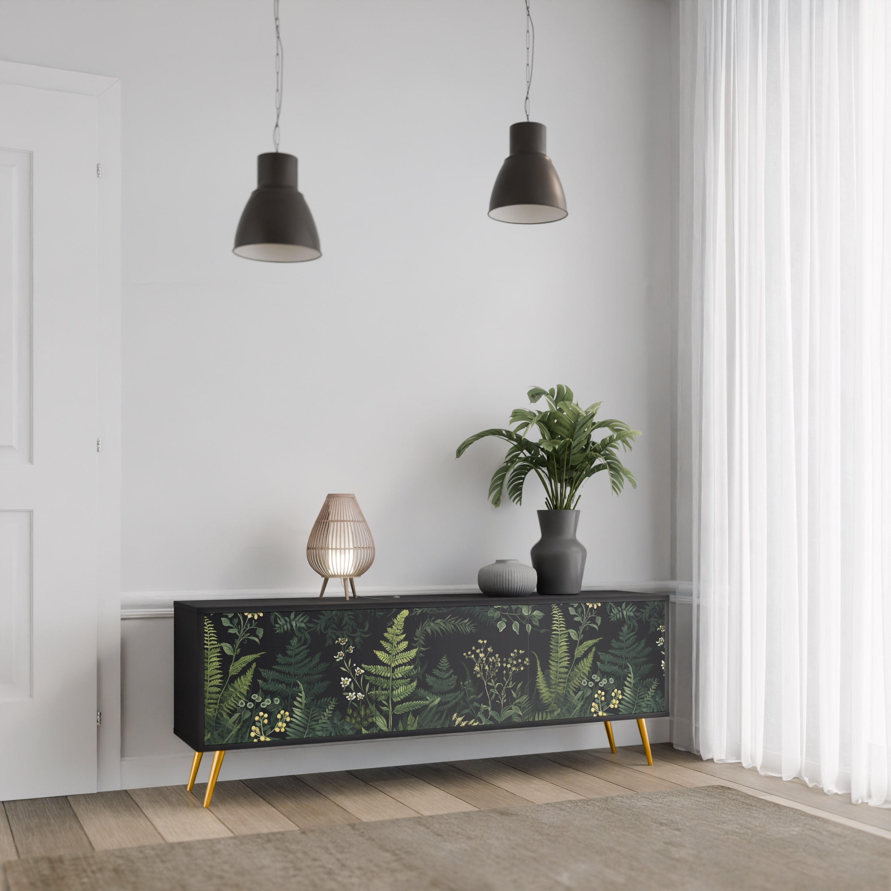 FERN FLOWERS 3-türiger TV-Ständer in Schwarz