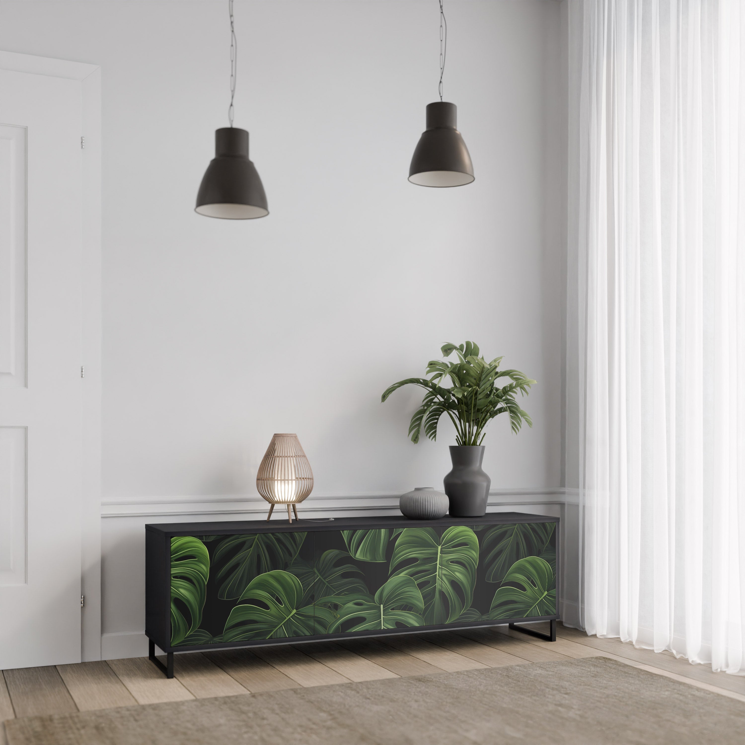 INFINITE MONSTERA 3-türiger TV-Ständer in Schwarz
