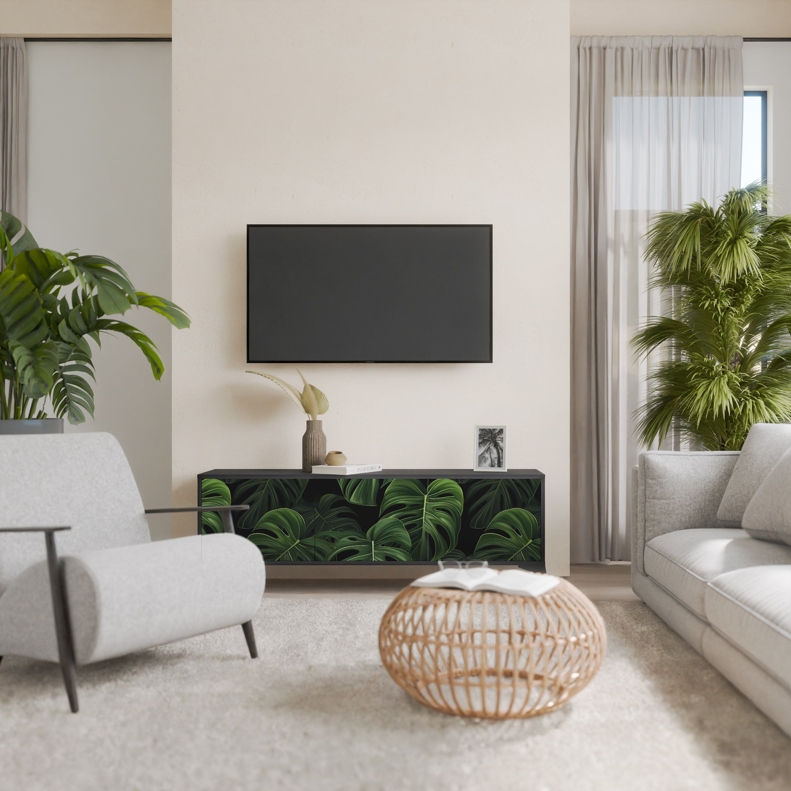 INFINITE MONSTERA 3-türiger TV-Ständer in Schwarz